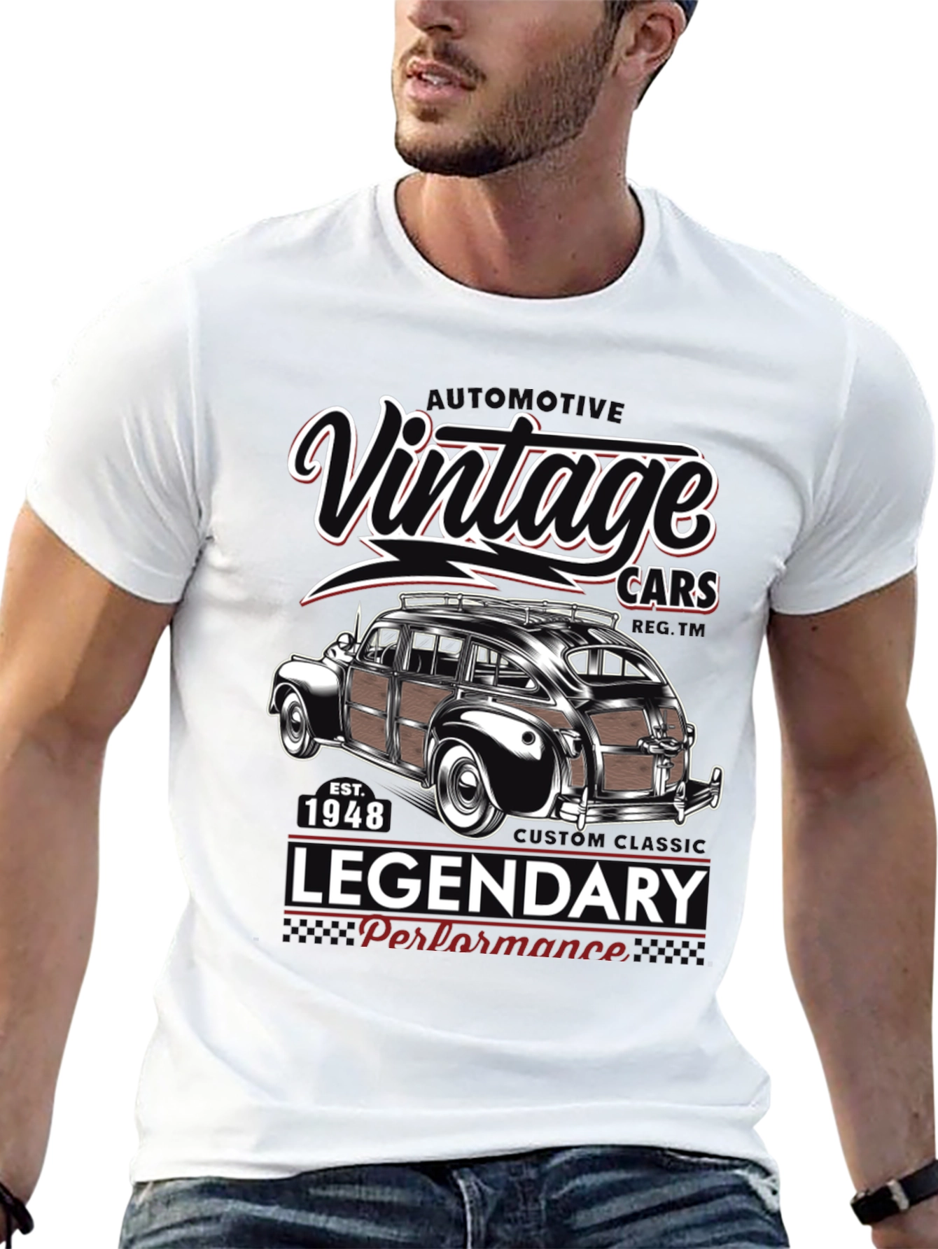 Black Vintage Cars T-Shirt - Legendary Performance 1948 view 13