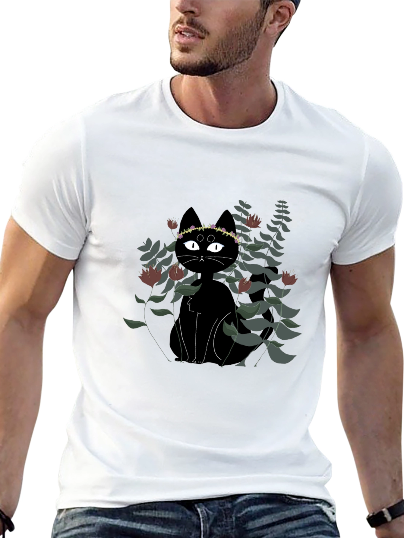 Black Black Cat Floral Crown T-Shirt view 13
