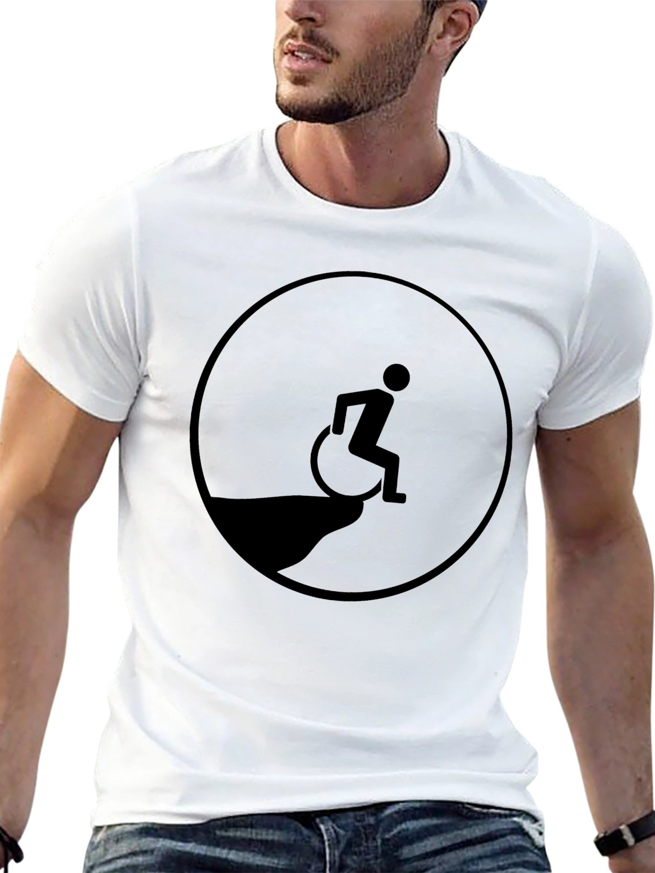 Black Edgy Humor T-Shirt - Wheelchair Cliff Design view 13
