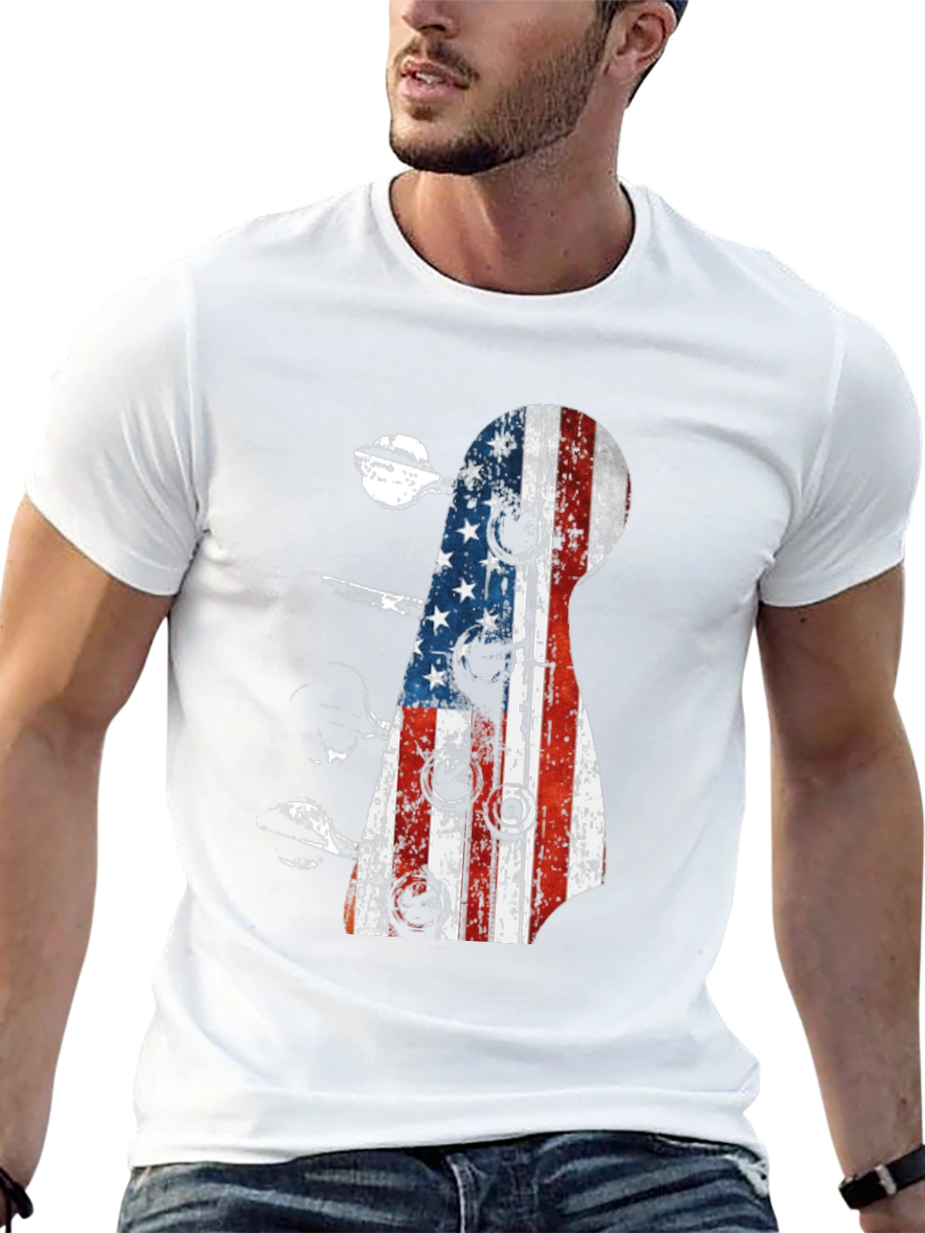 Black American Flag Guitar T-Shirt view 13