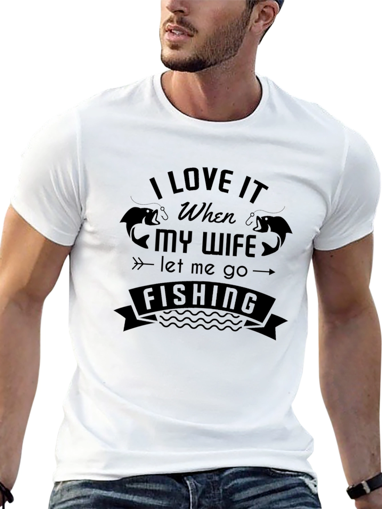 Black Fishing Lover's T-Shirt: Happy Wife, Happy Fishing! view 13