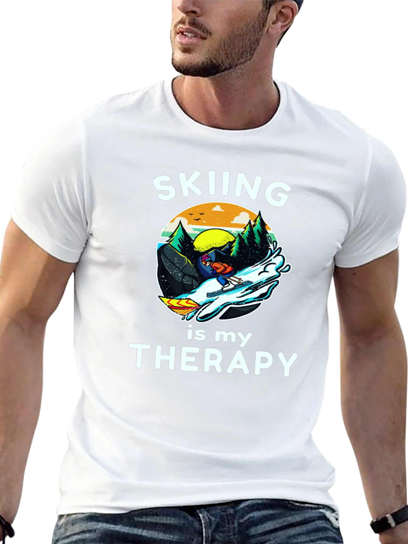 Black Skiing is My Therapy Graphic T-Shirt view 13