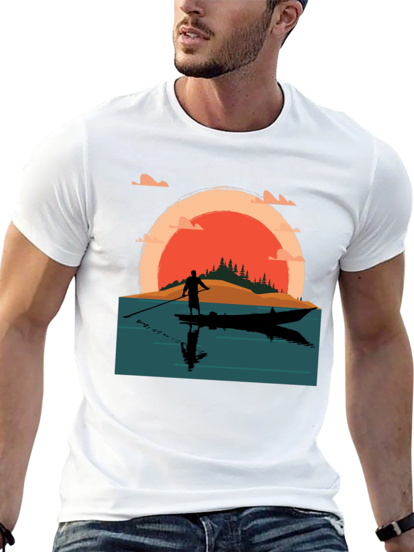 Black Sunset Paddle Board T-Shirt view 13