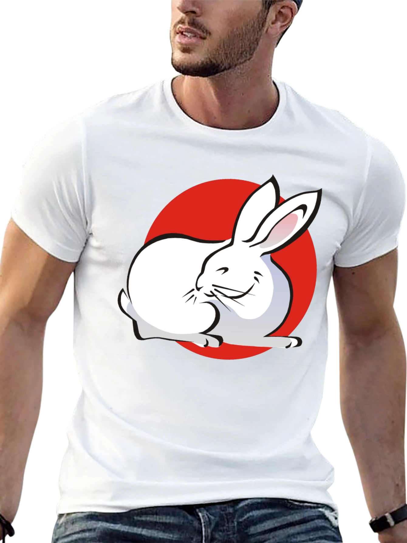 Black Rabbit & Red Circle Graphic Black T-Shirt view 13