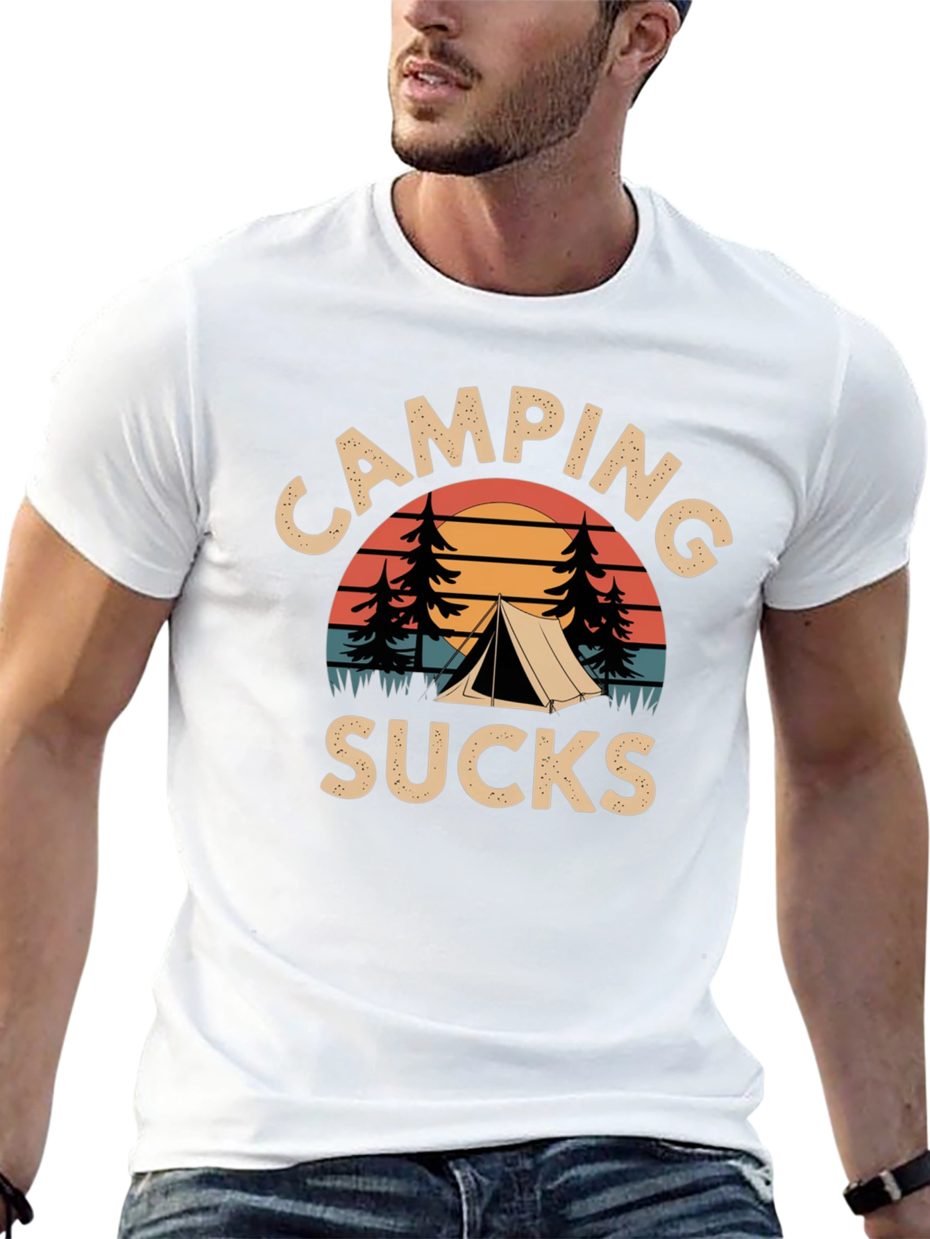 Black Camping Sucks Graphic Tee - Outdoor Humor Shirt view 13
