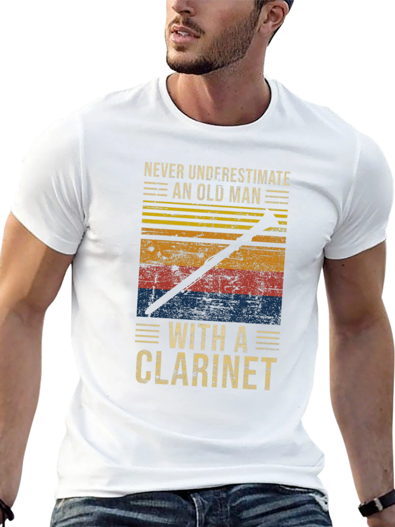 Black Never Underestimate Old Man with Clarinet T-Shirt view 13