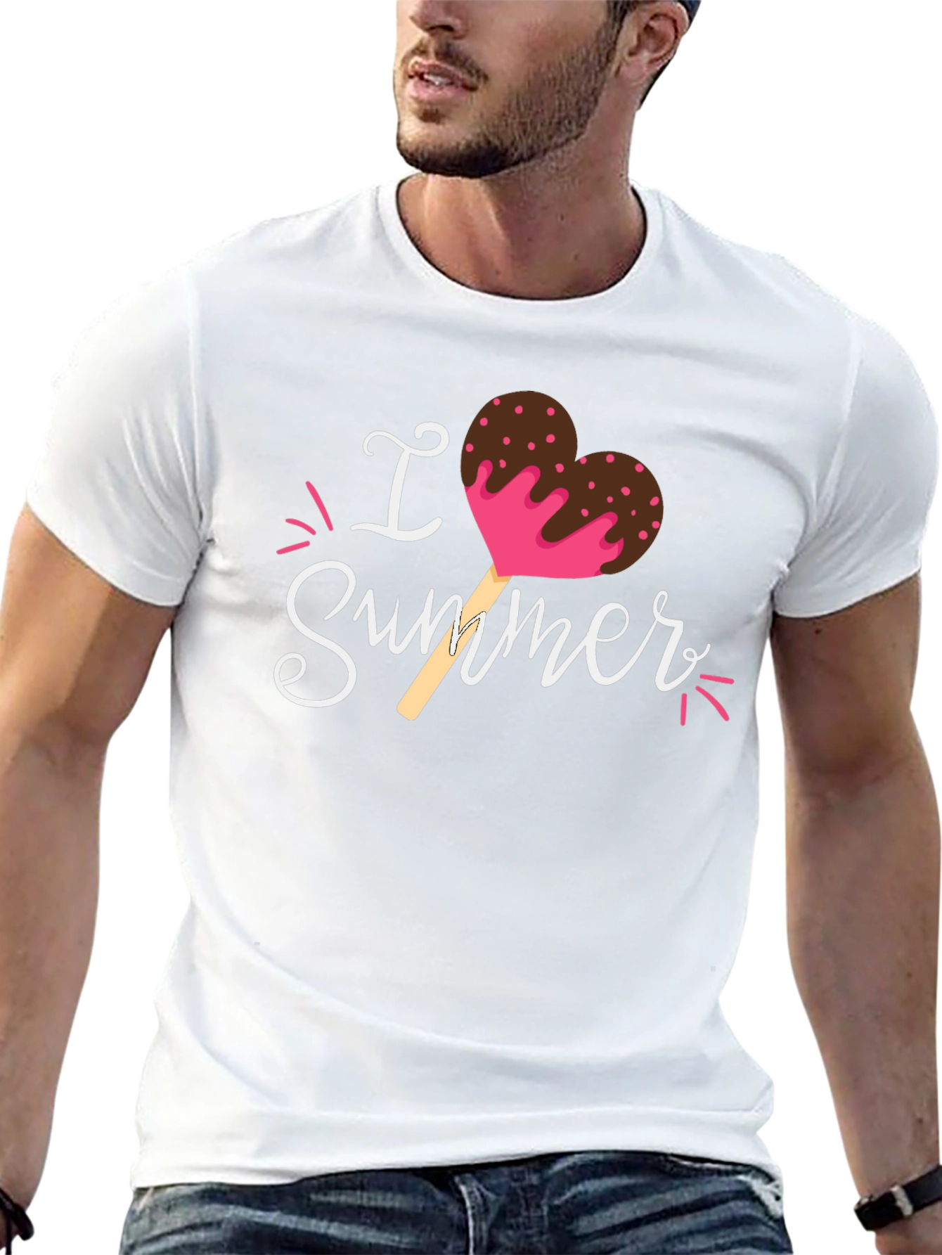 Black I Love Summer Heart Ice Cream Graphic T-Shirt view 13