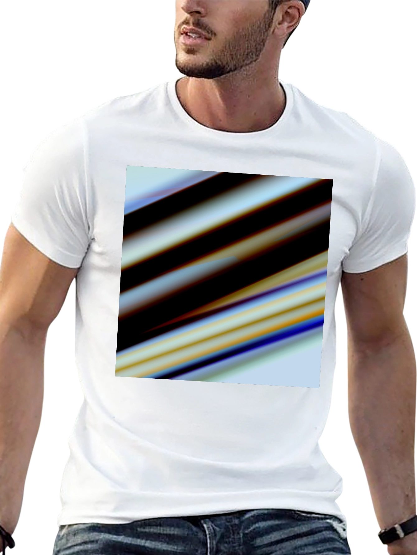 Black Abstract Stripe Graphic Black T-Shirt view 13