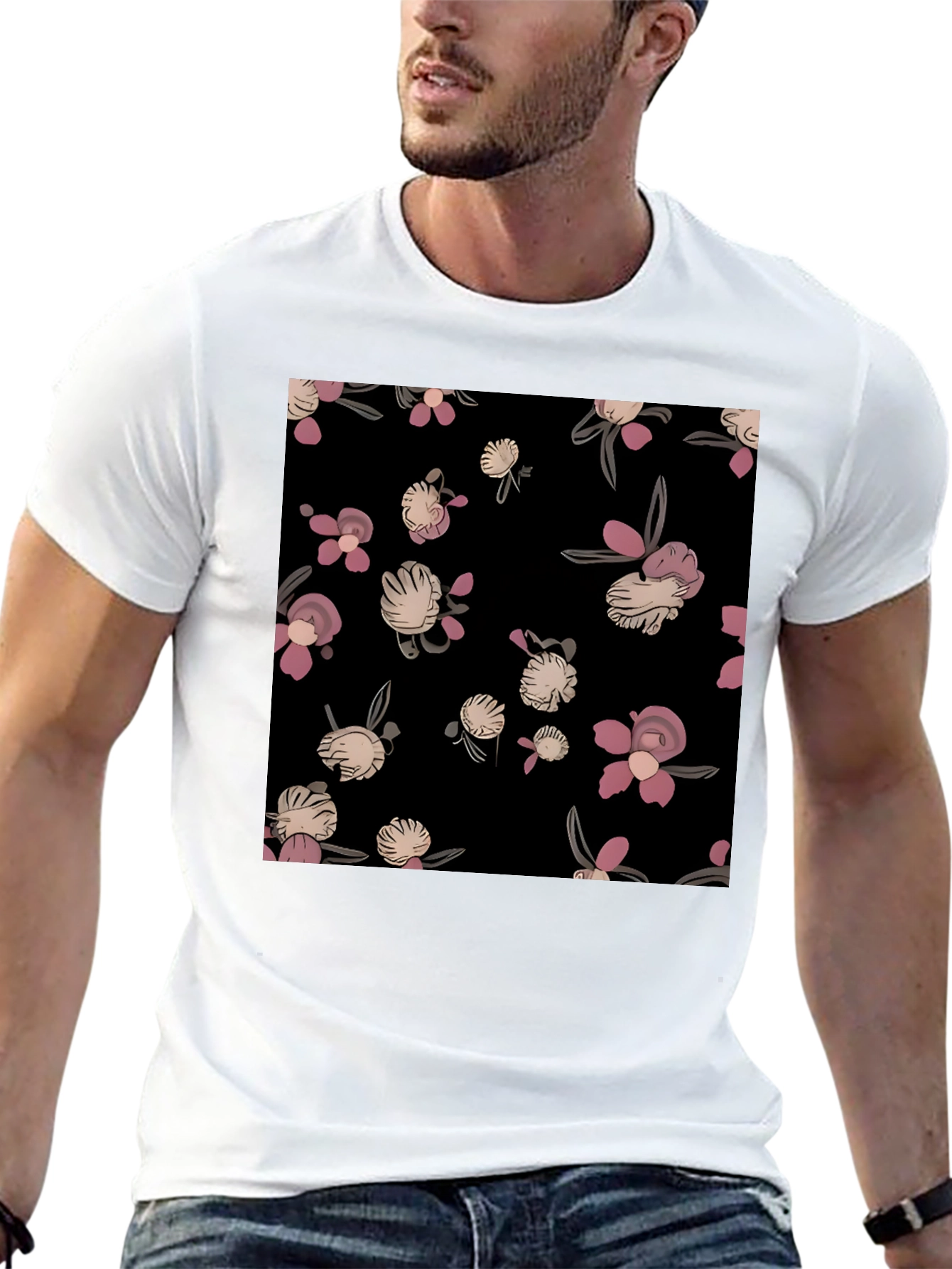 Black Floral Print Black T-Shirt - Casual Style view 13