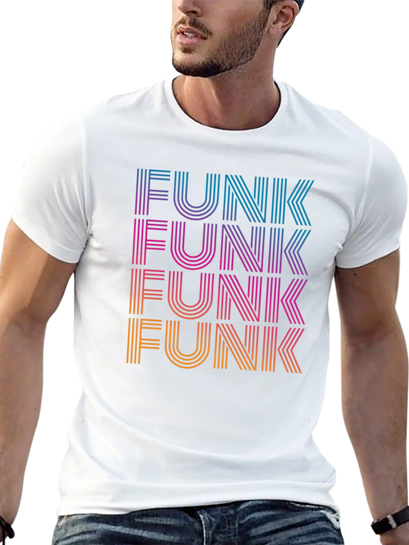 Black Retro Funk T-Shirt - Striped Text Design view 13