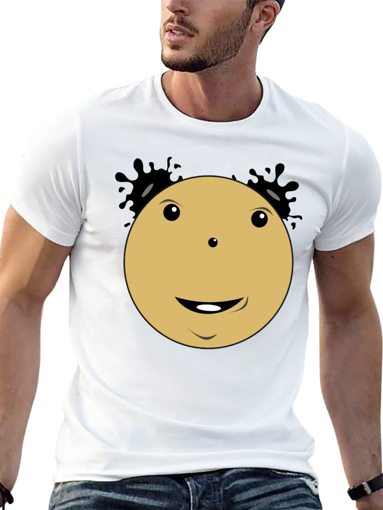 Black Smiley Face Cartoon Character Black T-Shirt view 13
