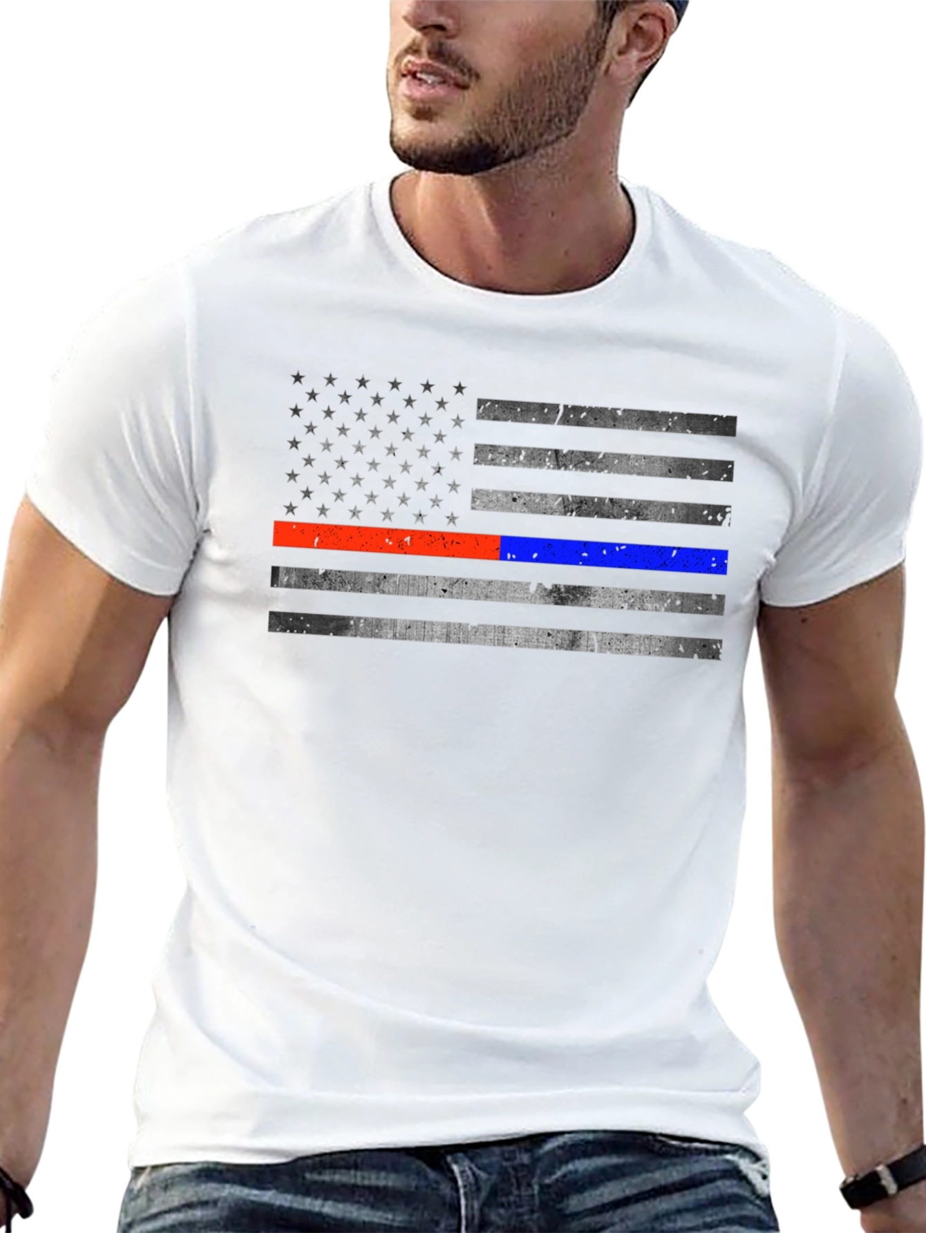 Black Distressed American Flag Line T-Shirt view 13