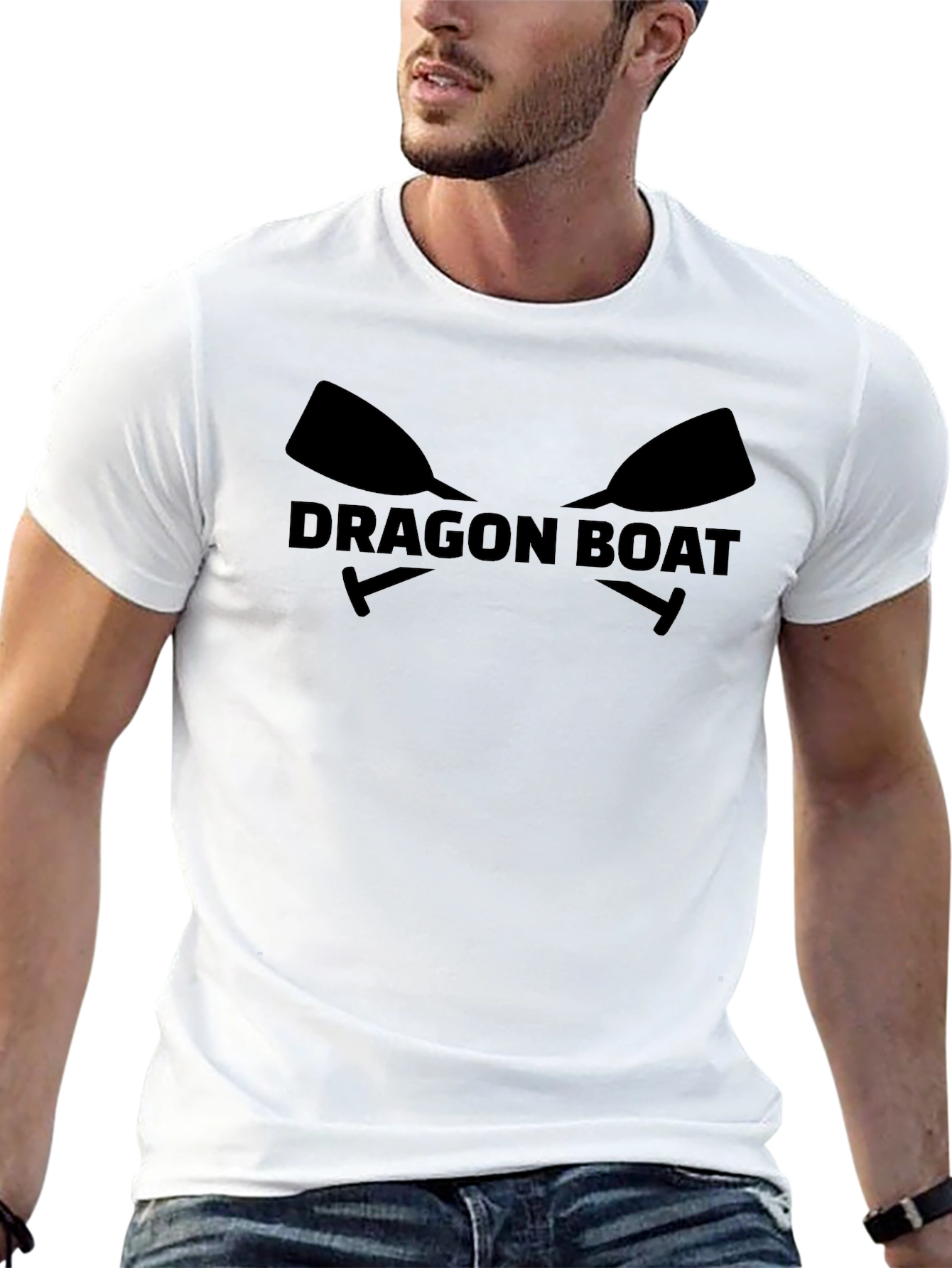 Black Dragon Boat T-Shirt - Paddles & Text Design view 13