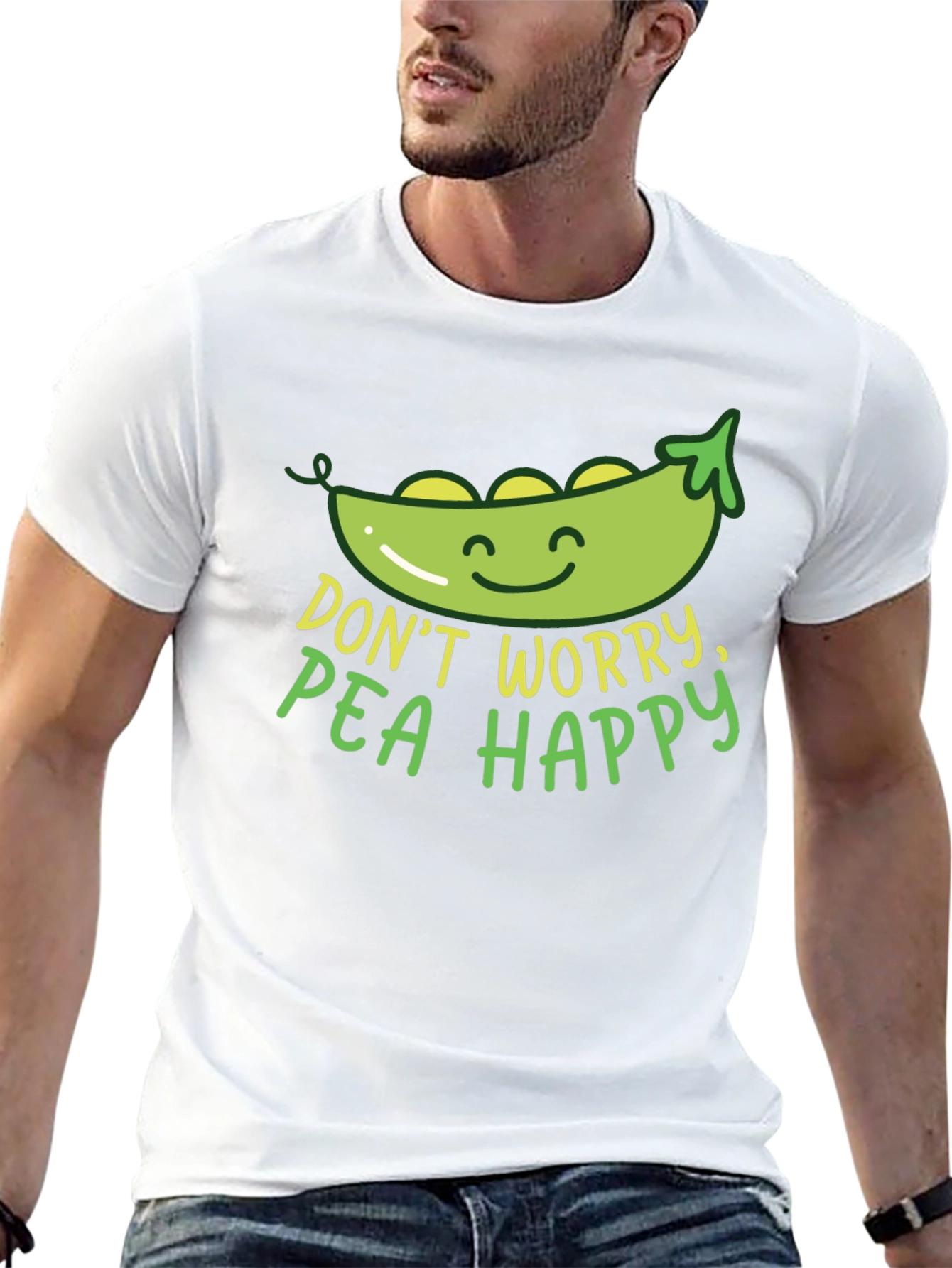 Black Don't Worry Pea Happy Graphic T-Shirt view 13
