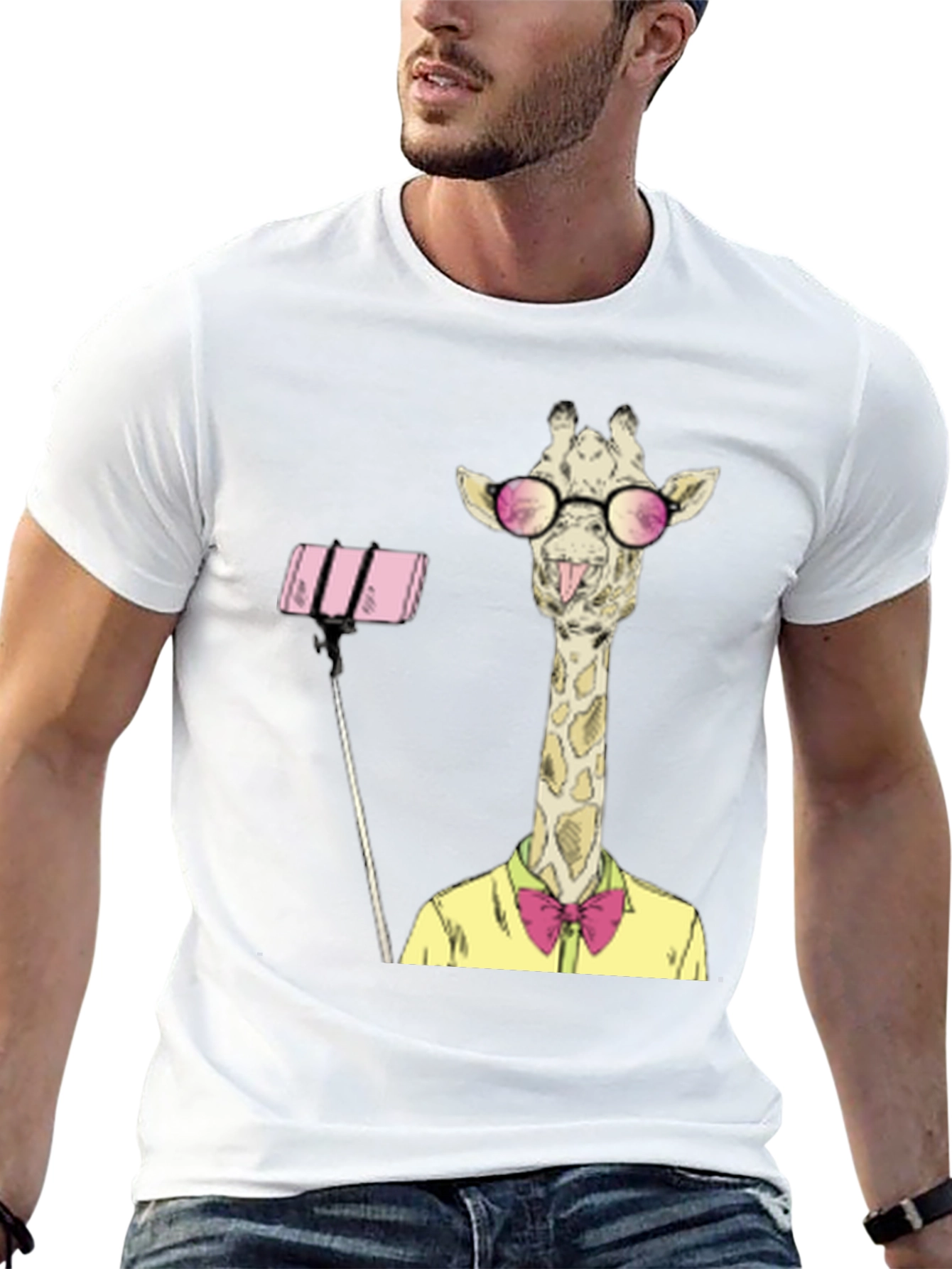 Black Giraffe Selfie Graphic T-Shirt - Unique Animal Design view 13