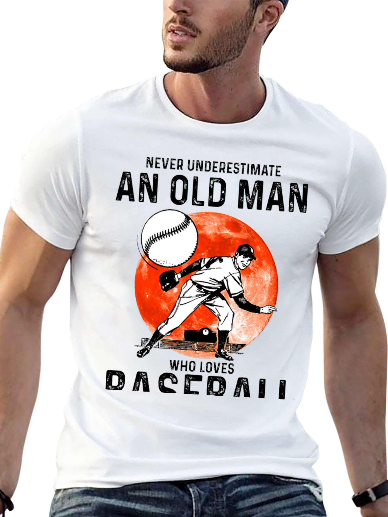 Black Never Underestimate Old Man Baseball T-Shirt view 13