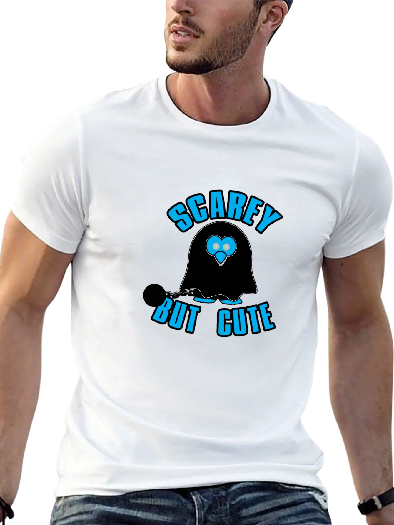Black Scarey But Cute Ghost Graphic Black T-Shirt view 13