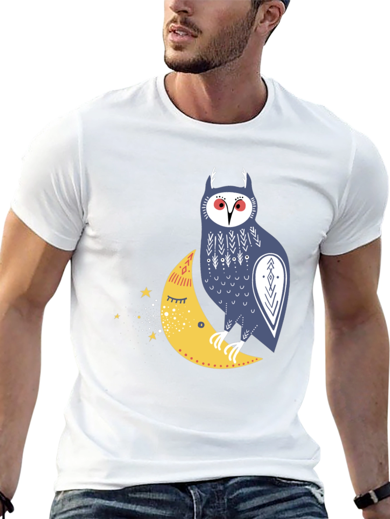 Black Owl on Moon Graphic T-Shirt - Black view 13