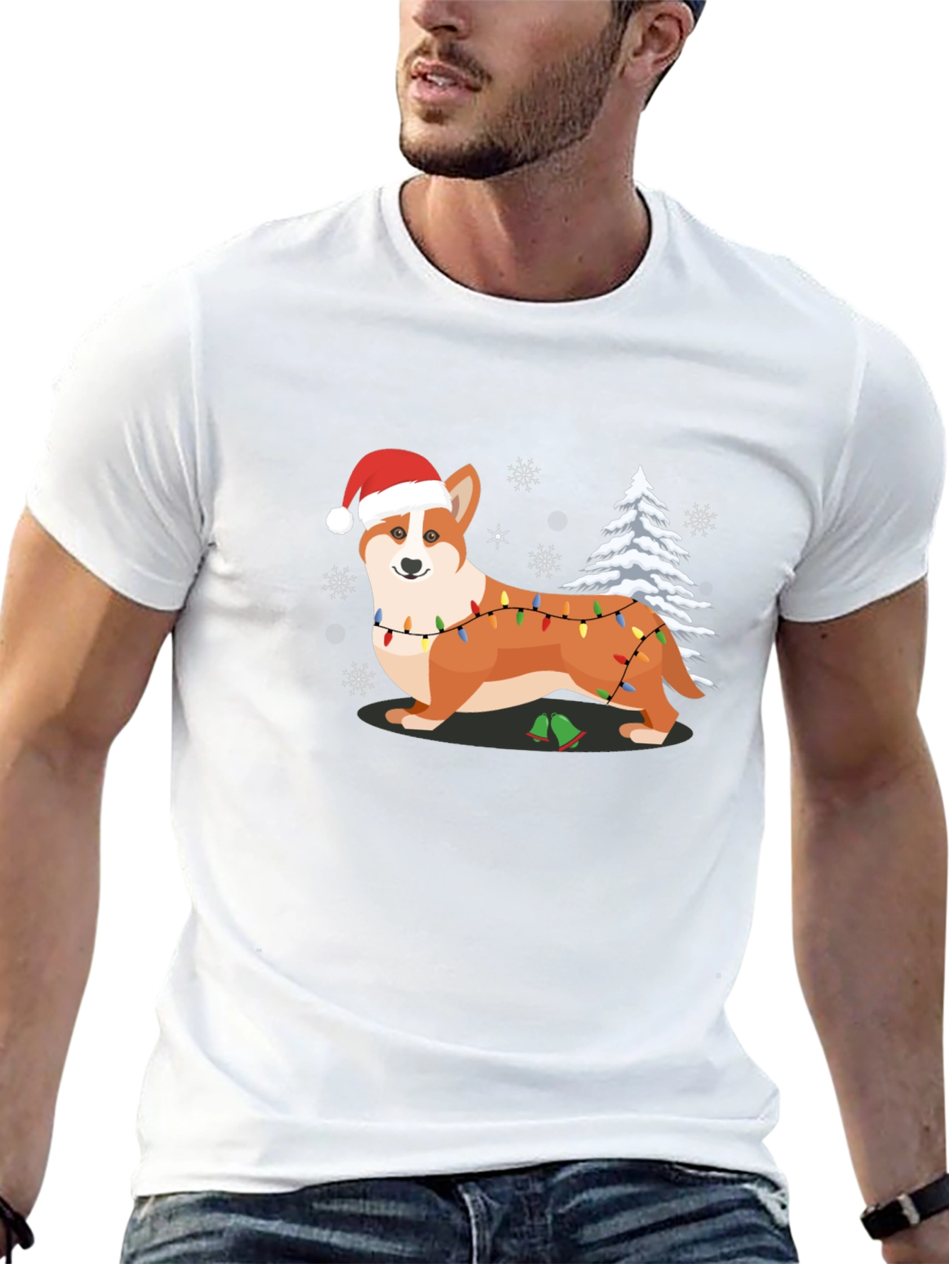 Black Festive Corgi Christmas T-Shirt view 13