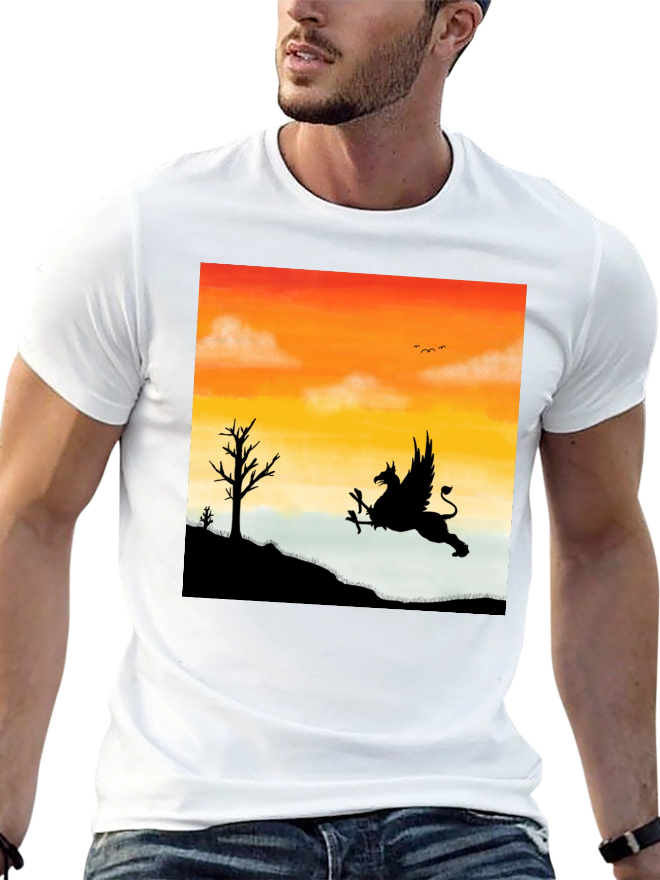 Black Gryphon Sunset T-Shirt - Mythical Creature Tee view 13