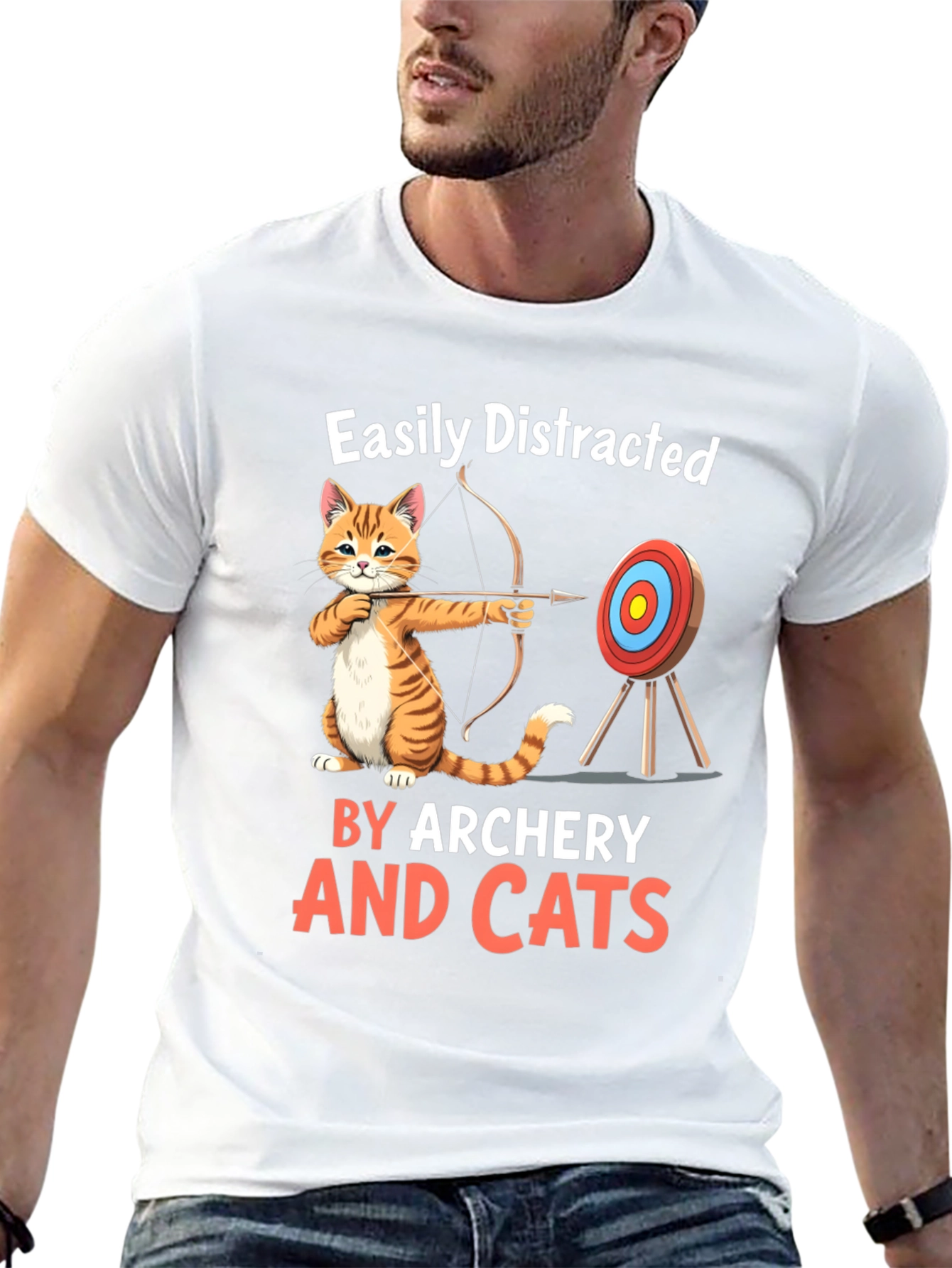 Black Easily Distracted By Archery And Cats T-Shirt view 13