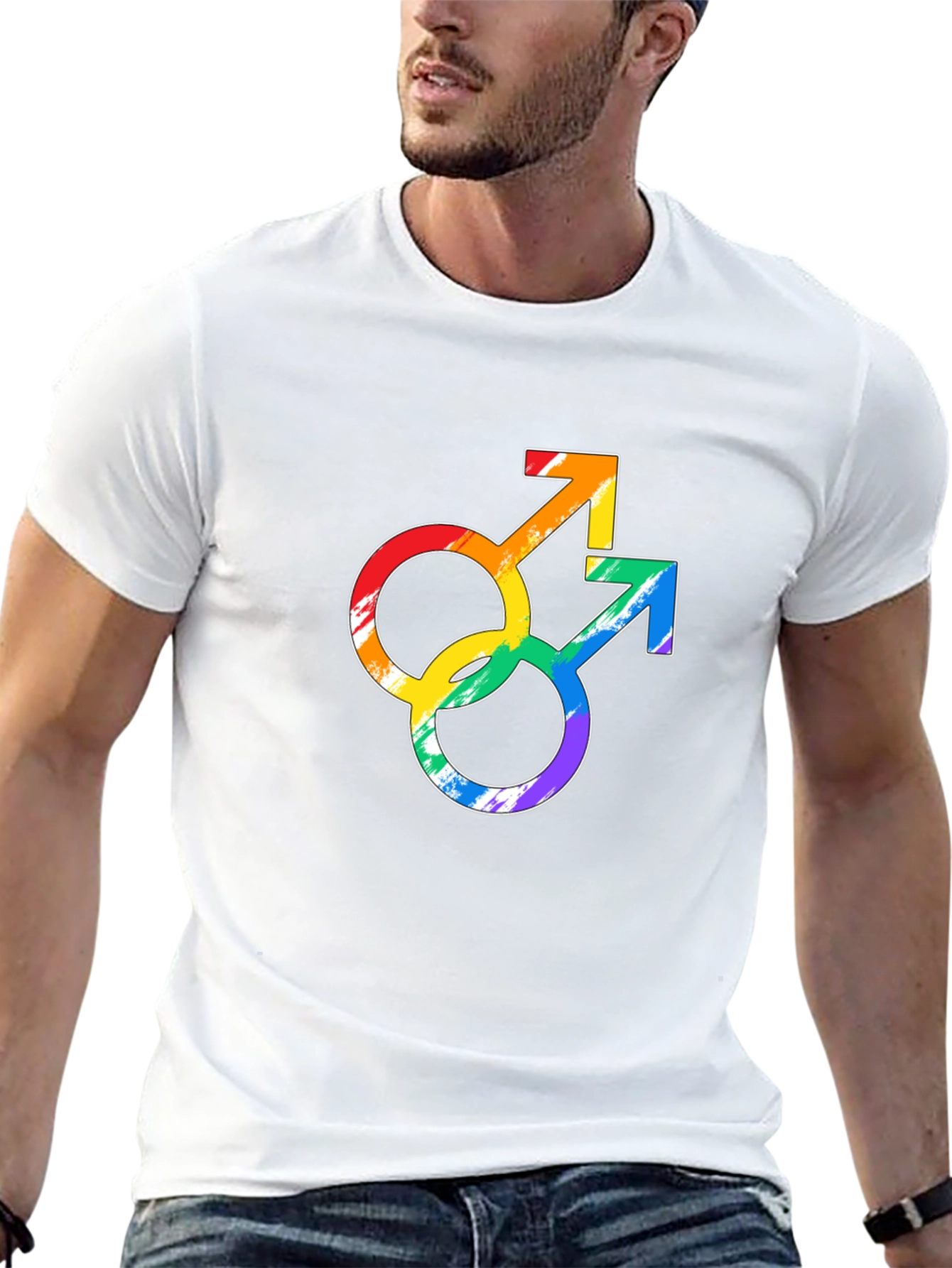Black Rainbow Gay Pride Double Mars Symbol Black T-Shirt view 13