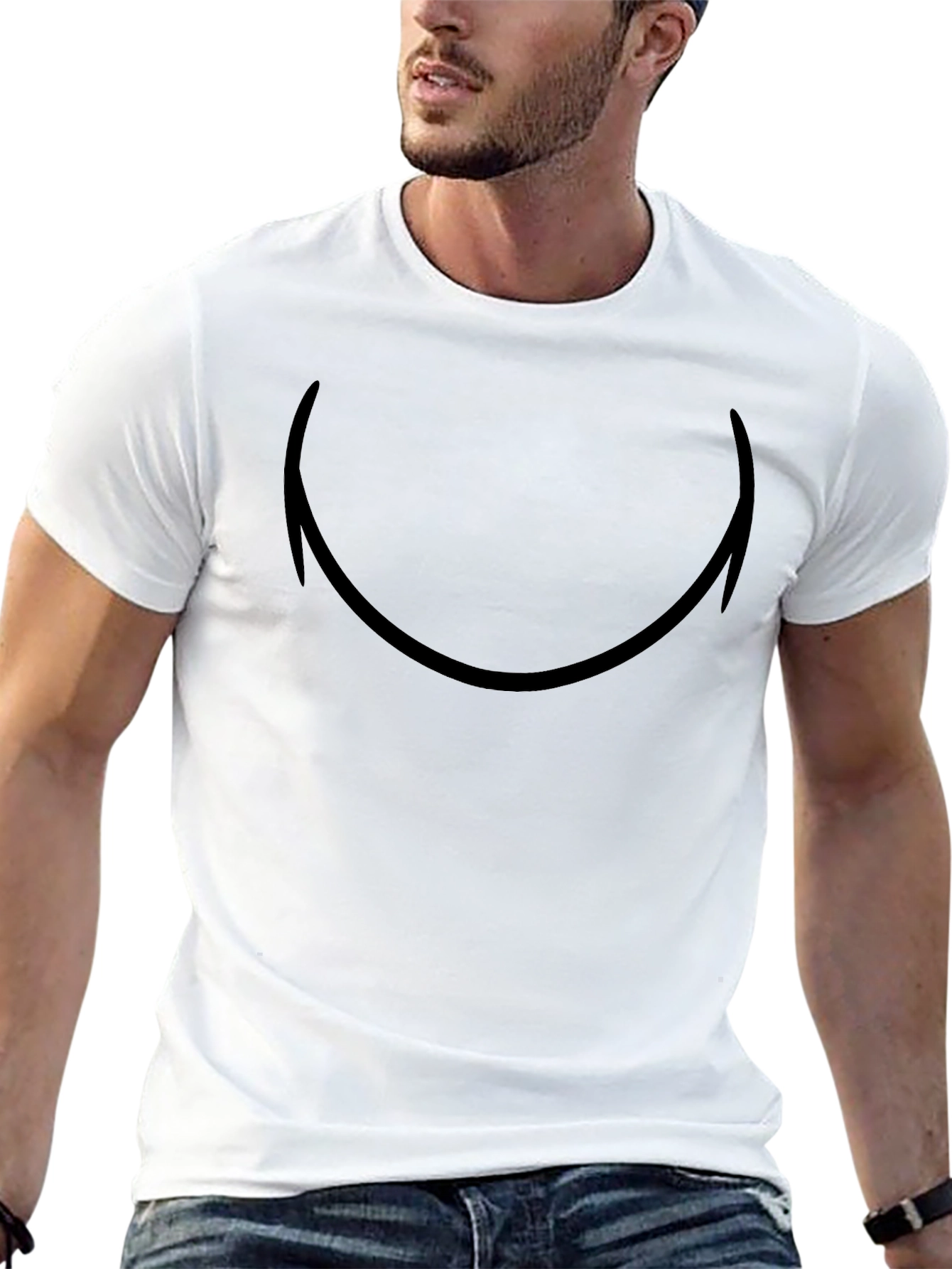 Black Minimalist Smiley Face Graphic Tee - Soft Cotton Blend view 13