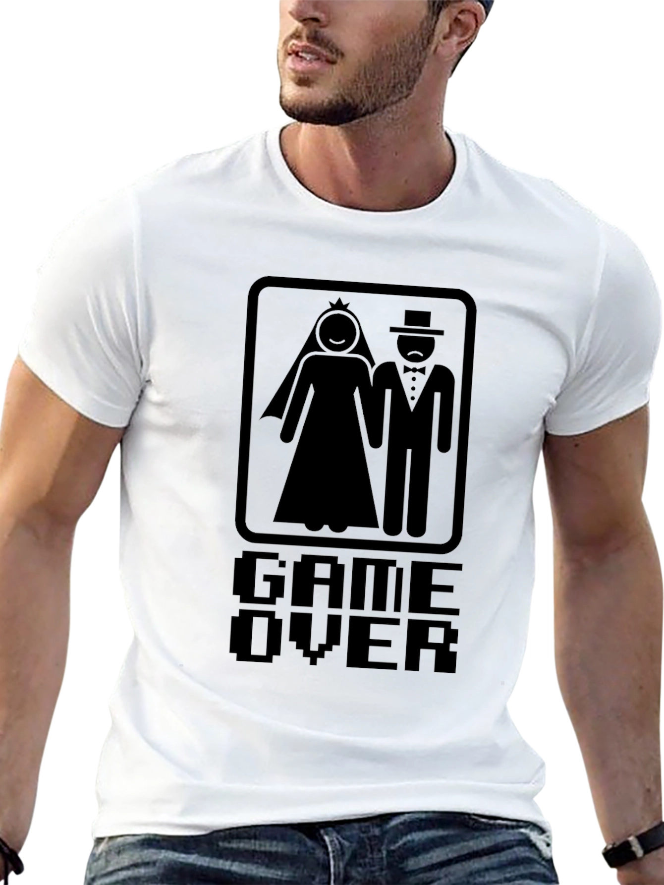 Black Game Over Bride Groom Graphic Tee - Black Cotton Blend view 13