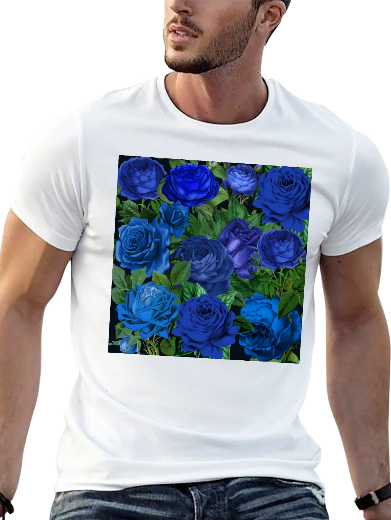 Black Blue Roses Graphic Print Tee - Black view 13