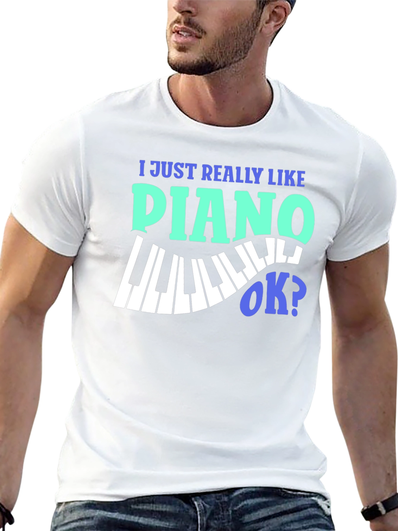 Black I Just Really Like Piano OK? Graphic T-Shirt view 13