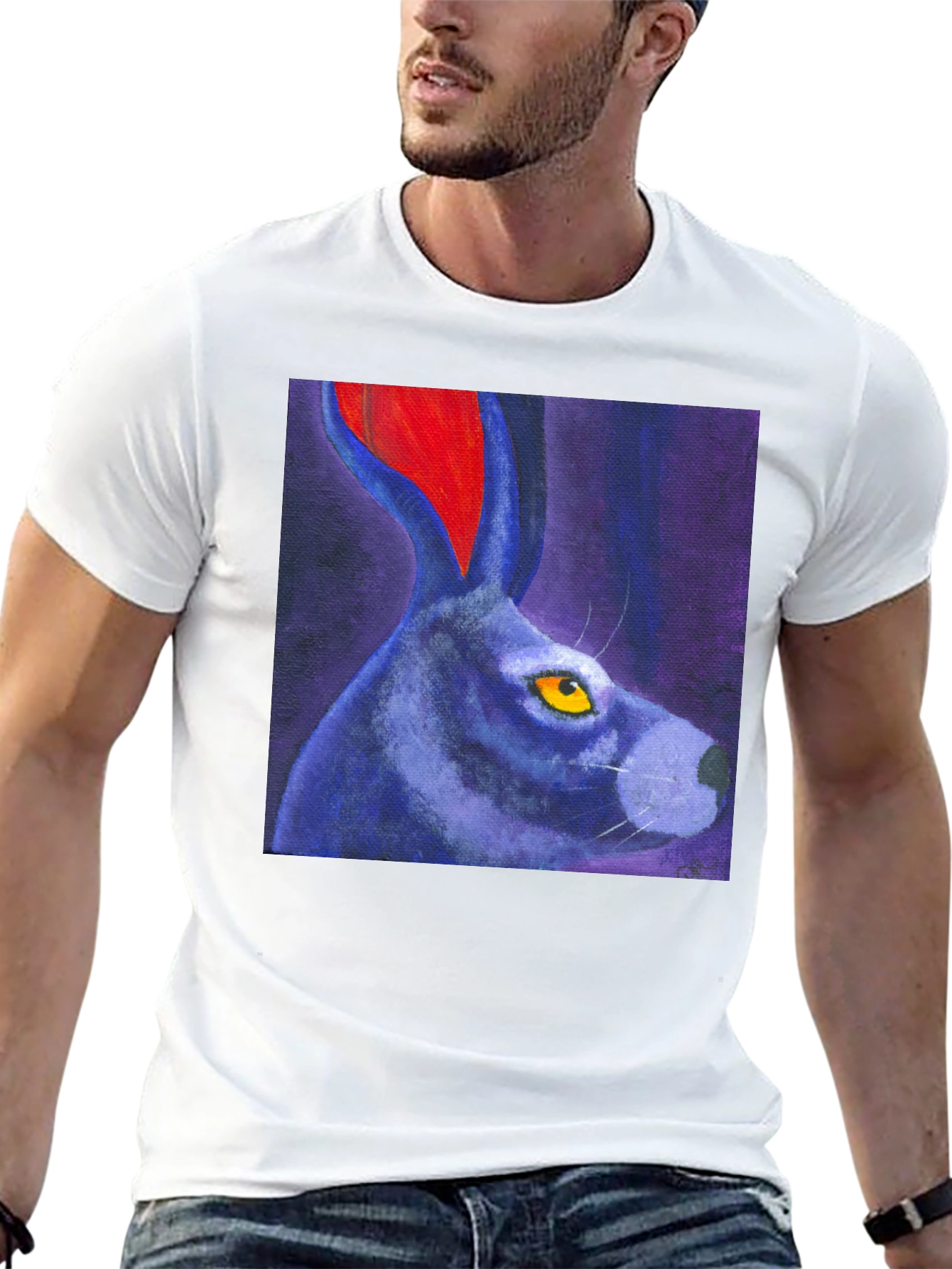 Black Rabbit Art Print Tee - Unique Graphic T-Shirt view 13
