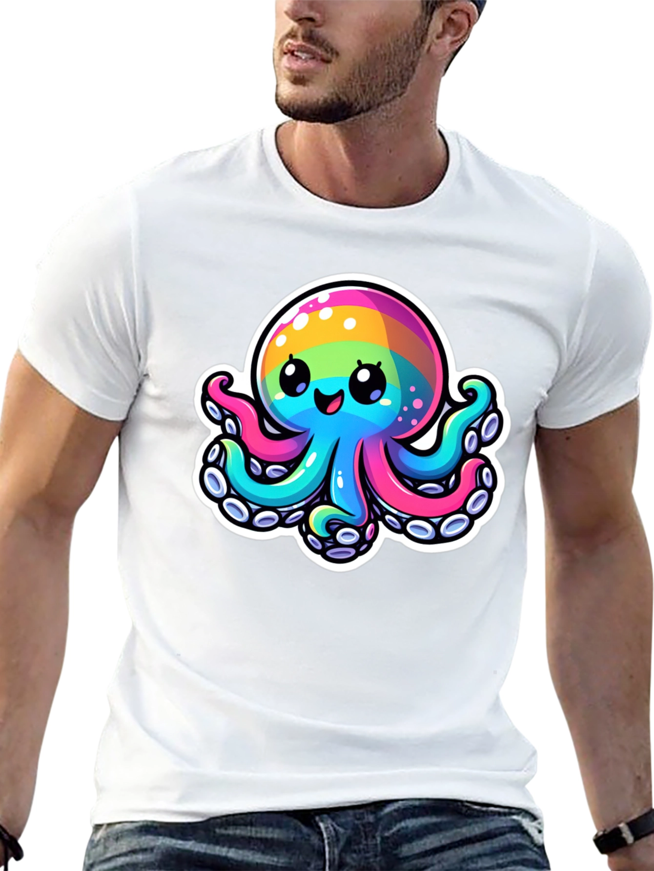 Black Rainbow Octopus Graphic Tee - Unique Colorful Design view 13