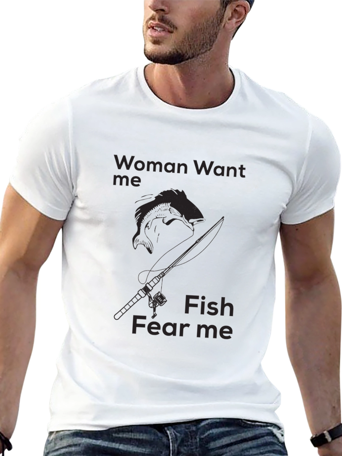 Black Funny Fishing T-Shirt - Woman Want Me, Fish Fear Me - Angler Tee view 13