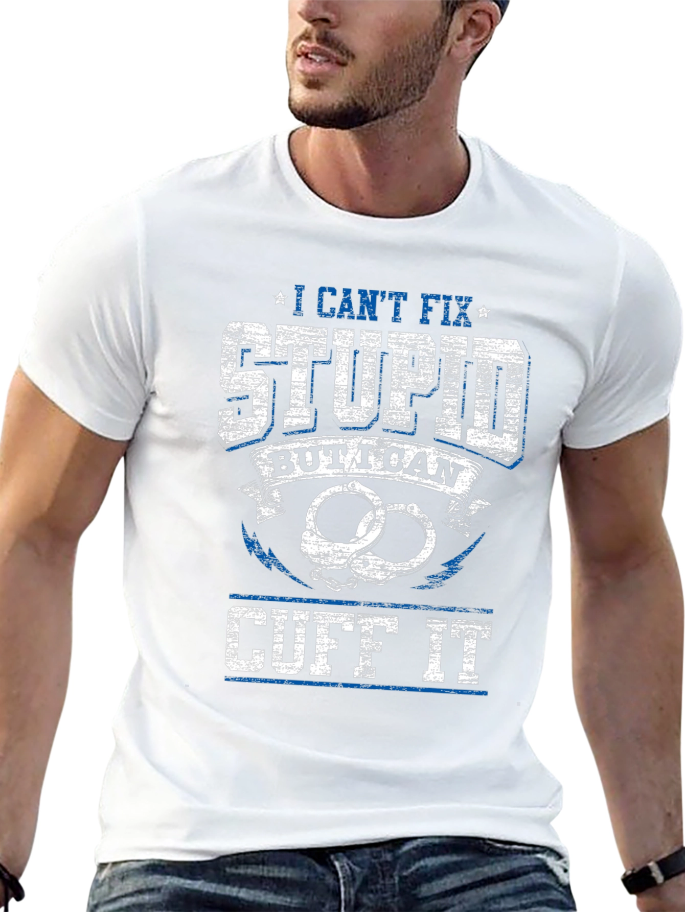 Black I Can't Fix Stupid Cuff It Graphic Tee view 13