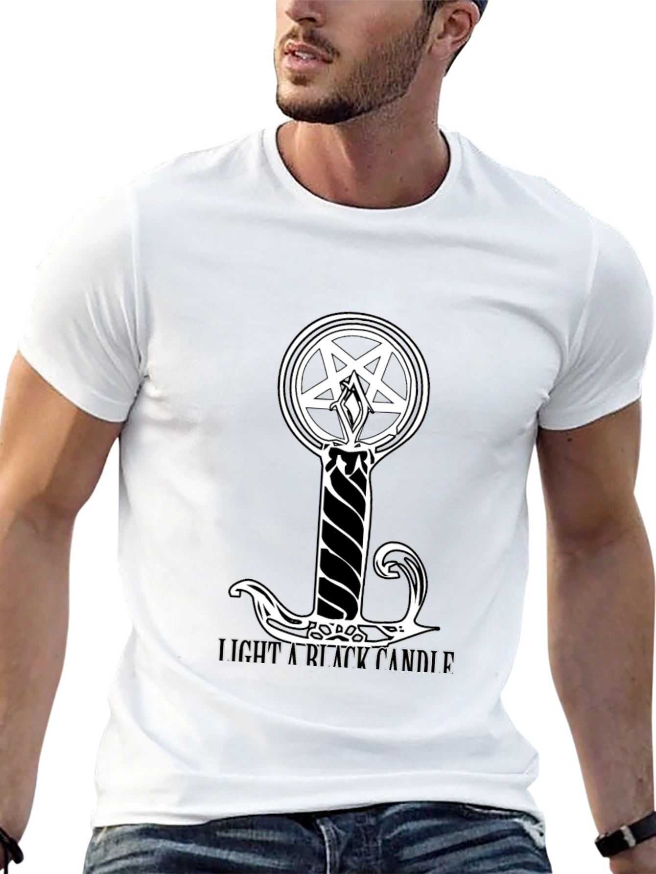 Black Black T-Shirt: Light a Black Candle Design view 13