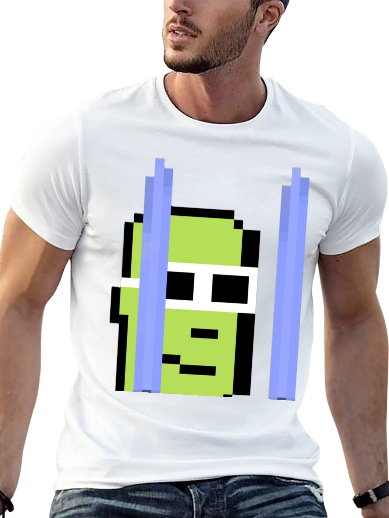 Black Pixelated Green Character Tee view 13