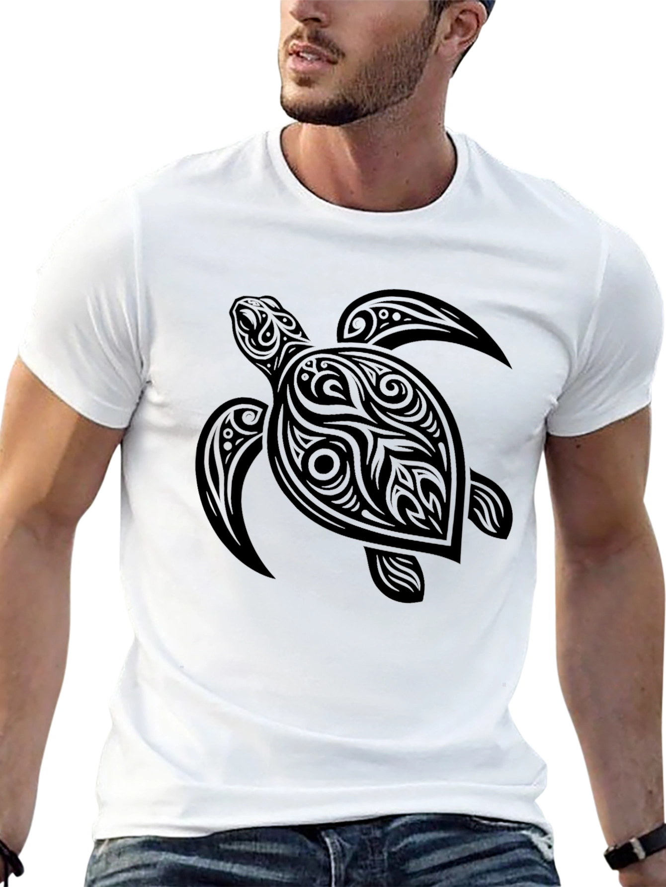 Black Tribal Turtle Graphic Tee - Men's Black T-Shirt view 13
