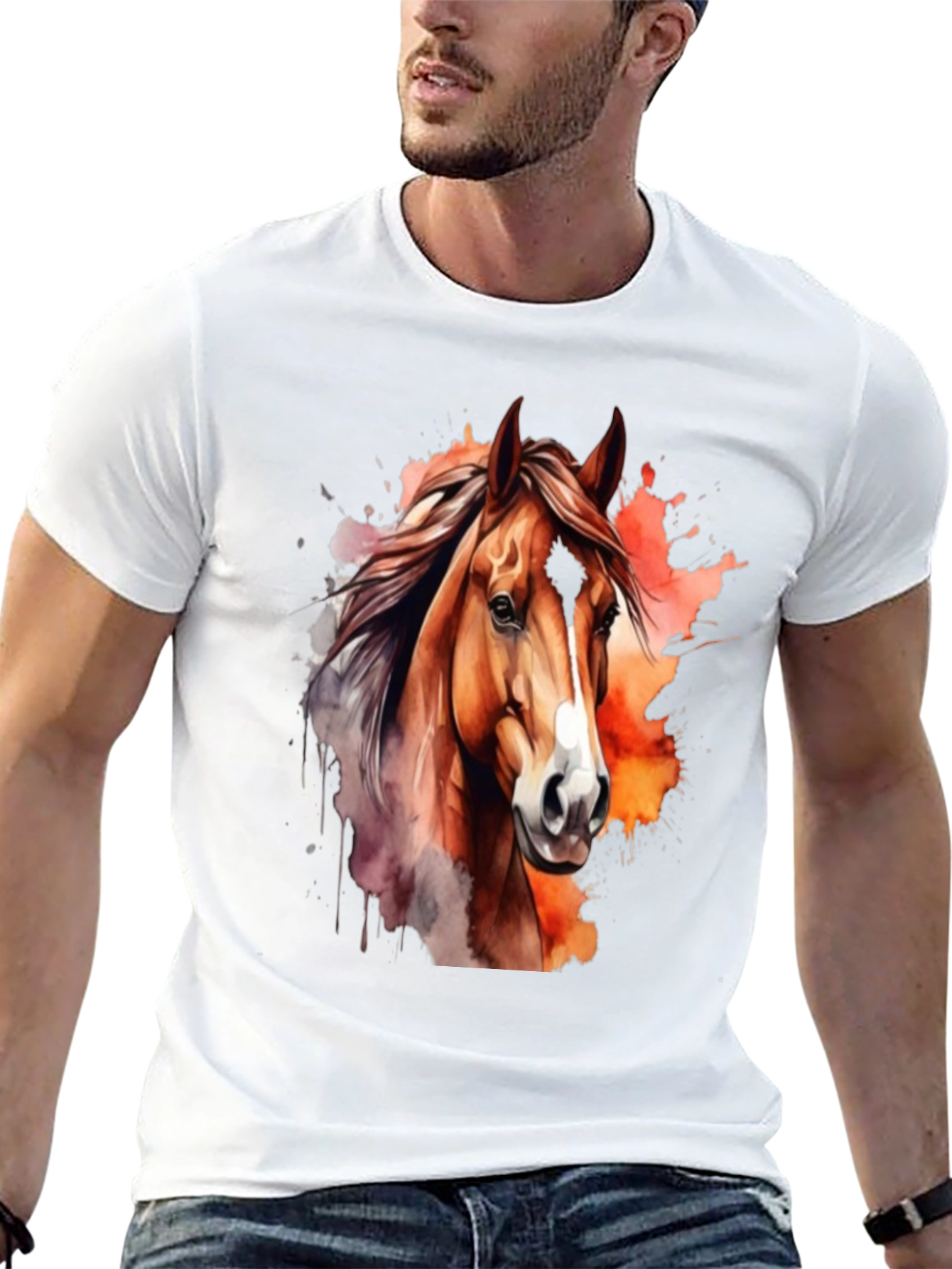 Black Horse Watercolor Graphic T-Shirt - Stylish Men's Tee view 13