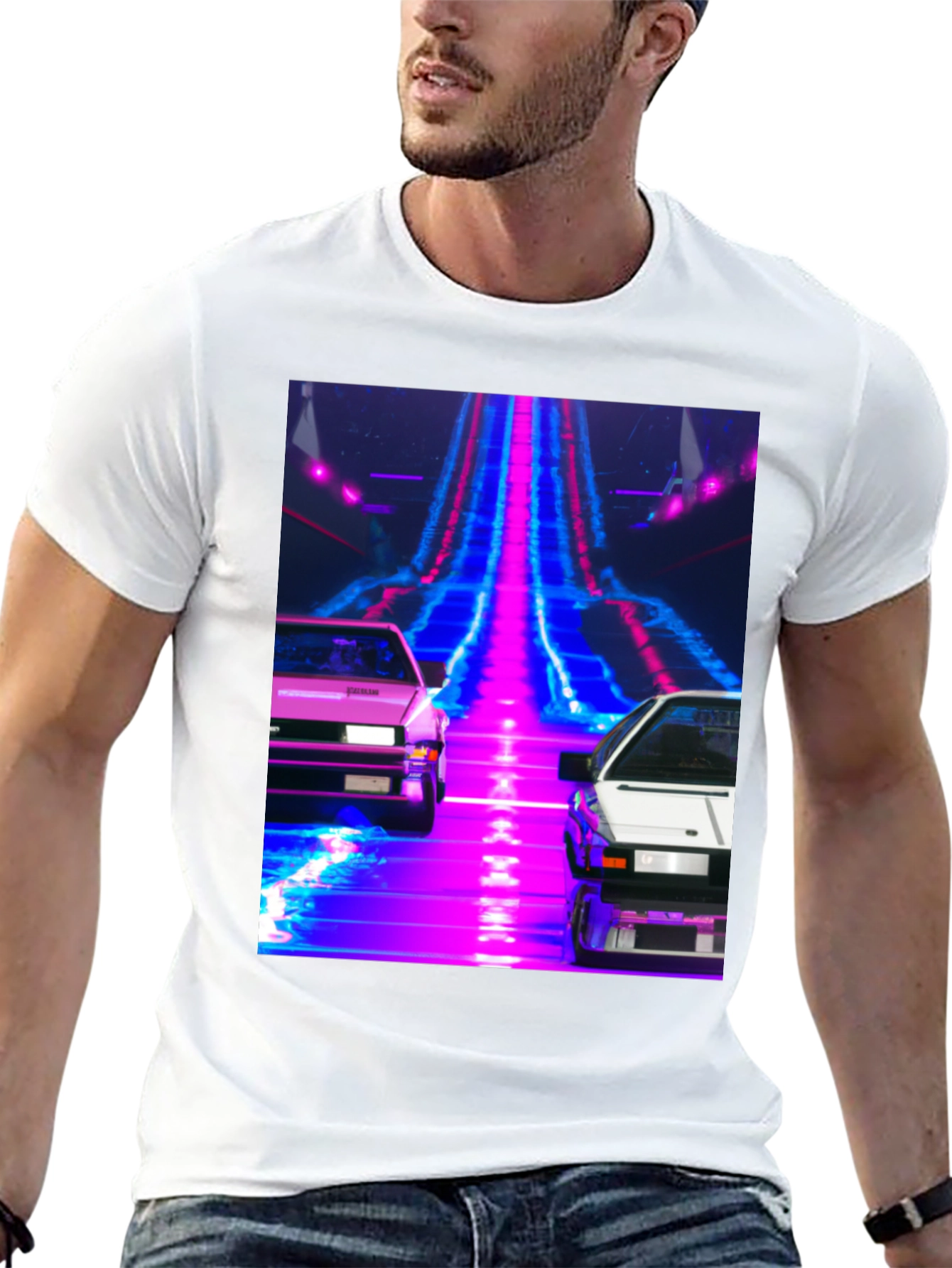 Black Retro Wave Car T-Shirt view 13