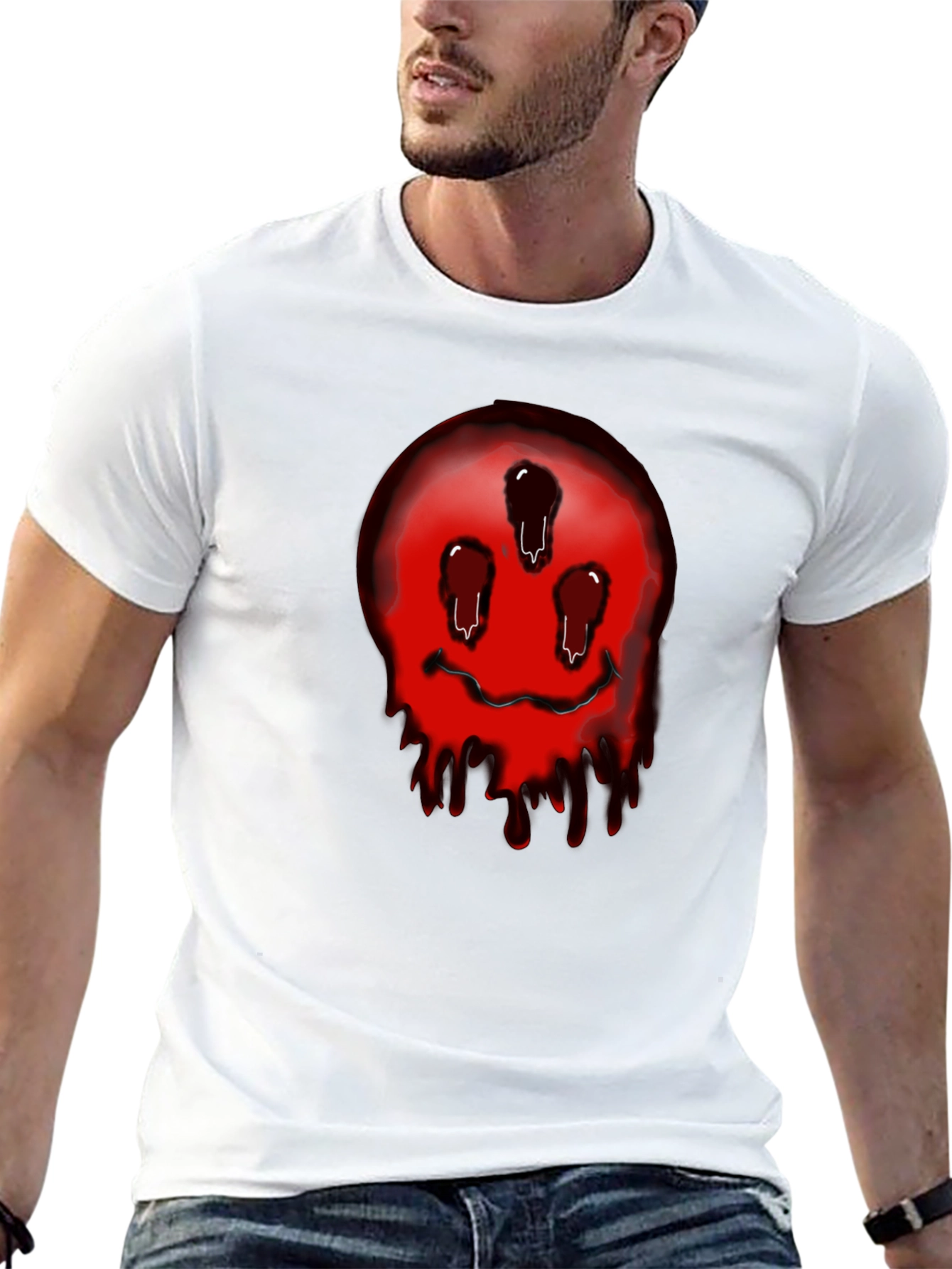 Black Dripping Smiley Face Graphic Tee - Black view 13