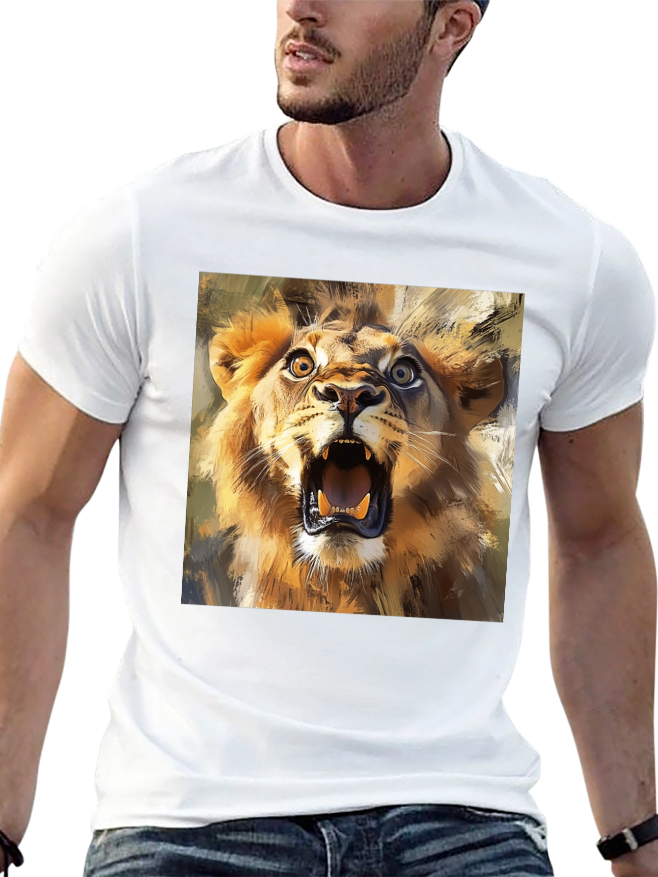 Black Roaring Lion Graphic Tee - Animal Print T-Shirt view 13