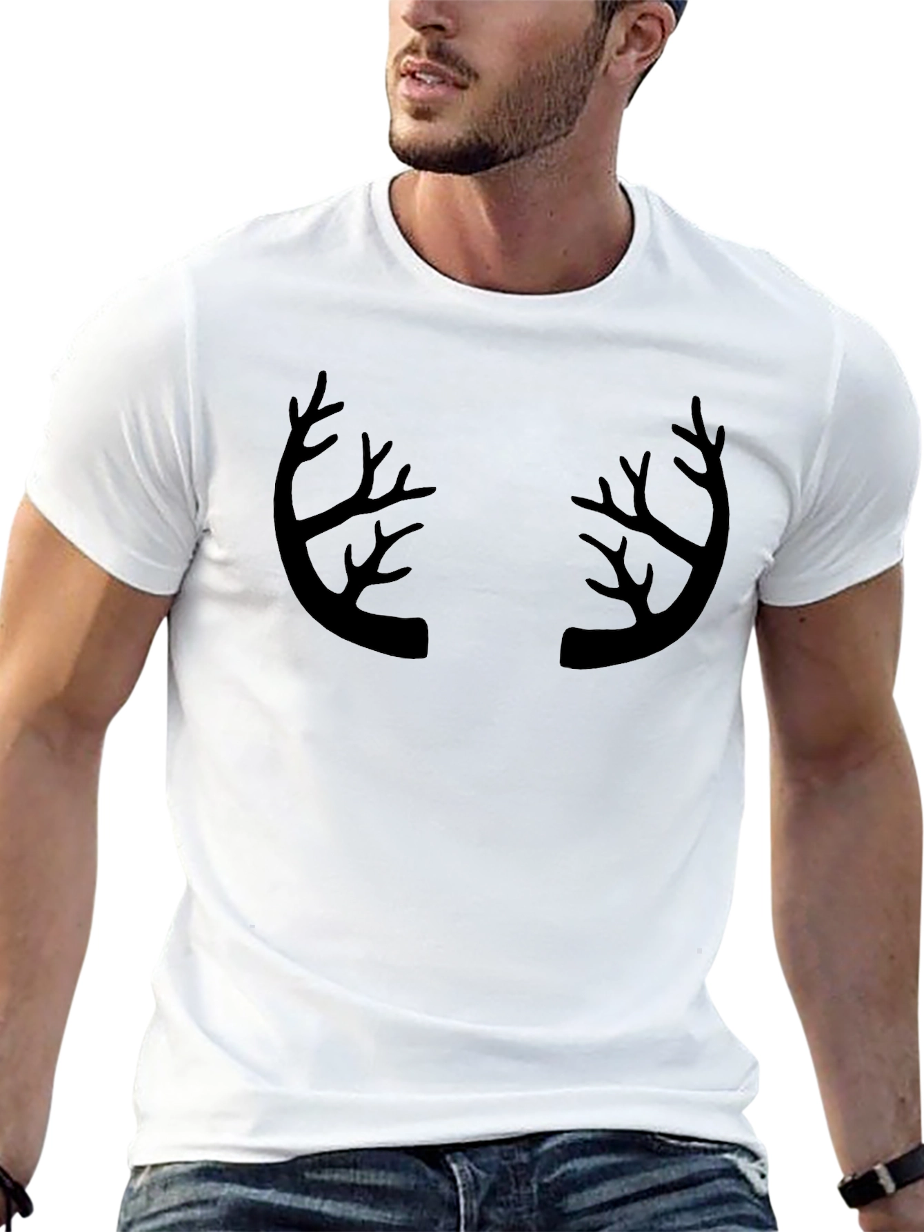 Black Antler Graphic Print Crew Neck T-Shirt view 13