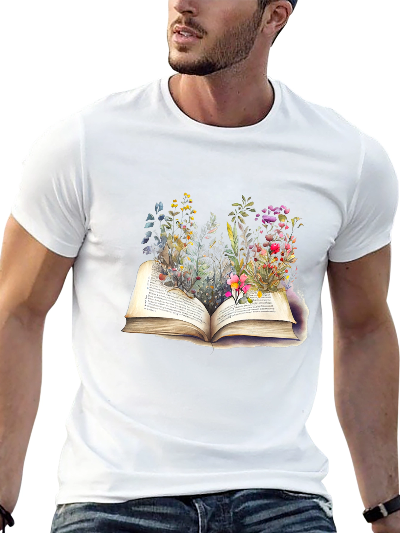 Black Floral Bookworm T-Shirt - Unisex view 13