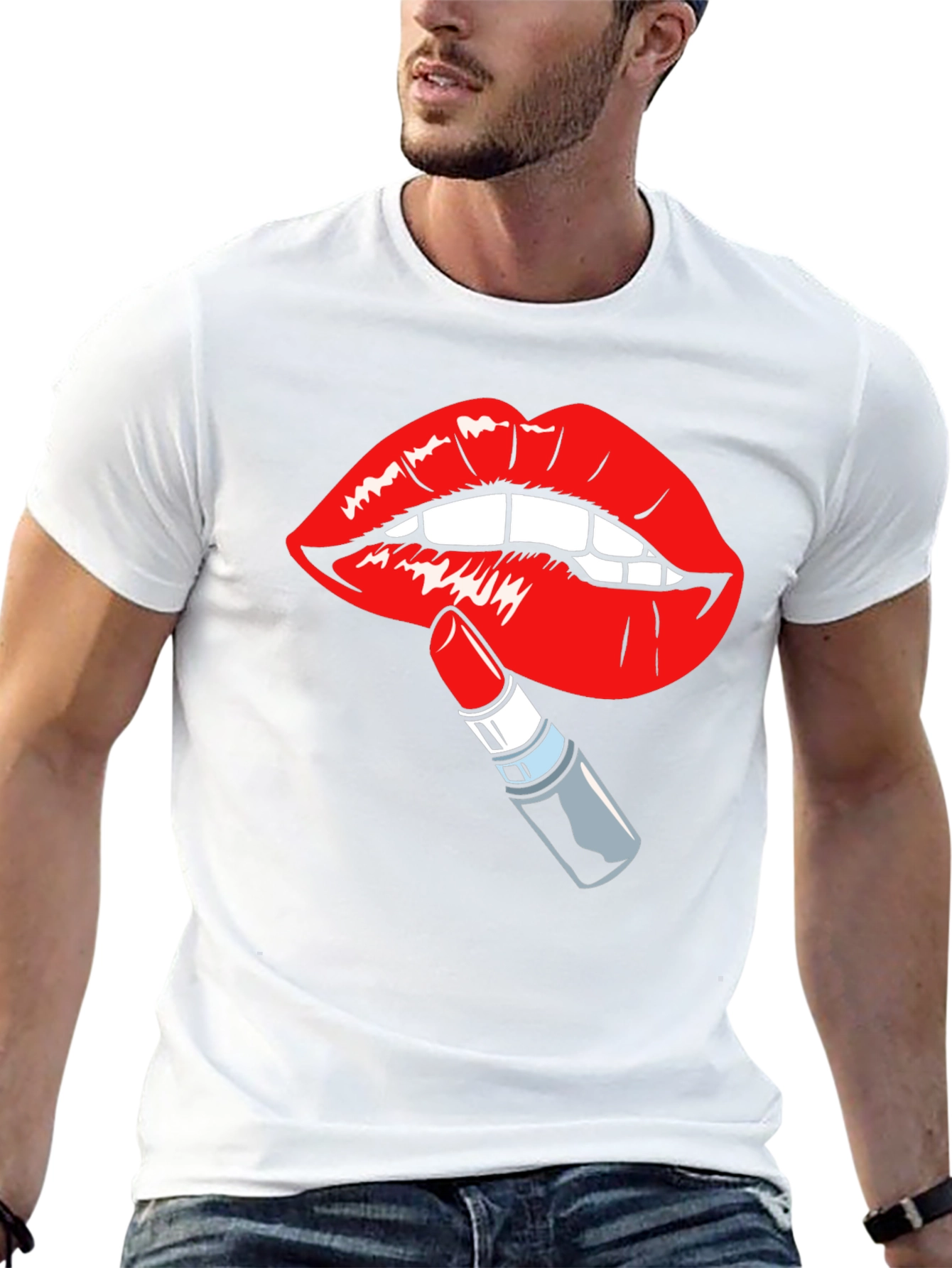 Black Bold Lips & Lipstick Graphic Tee - Black Cotton T-Shirt view 13