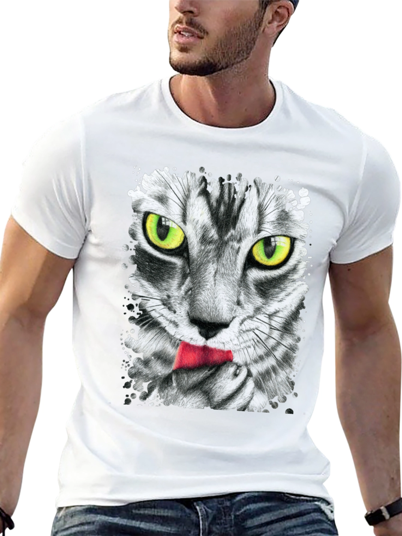 Black Cool Cat Tongue T-Shirt view 13