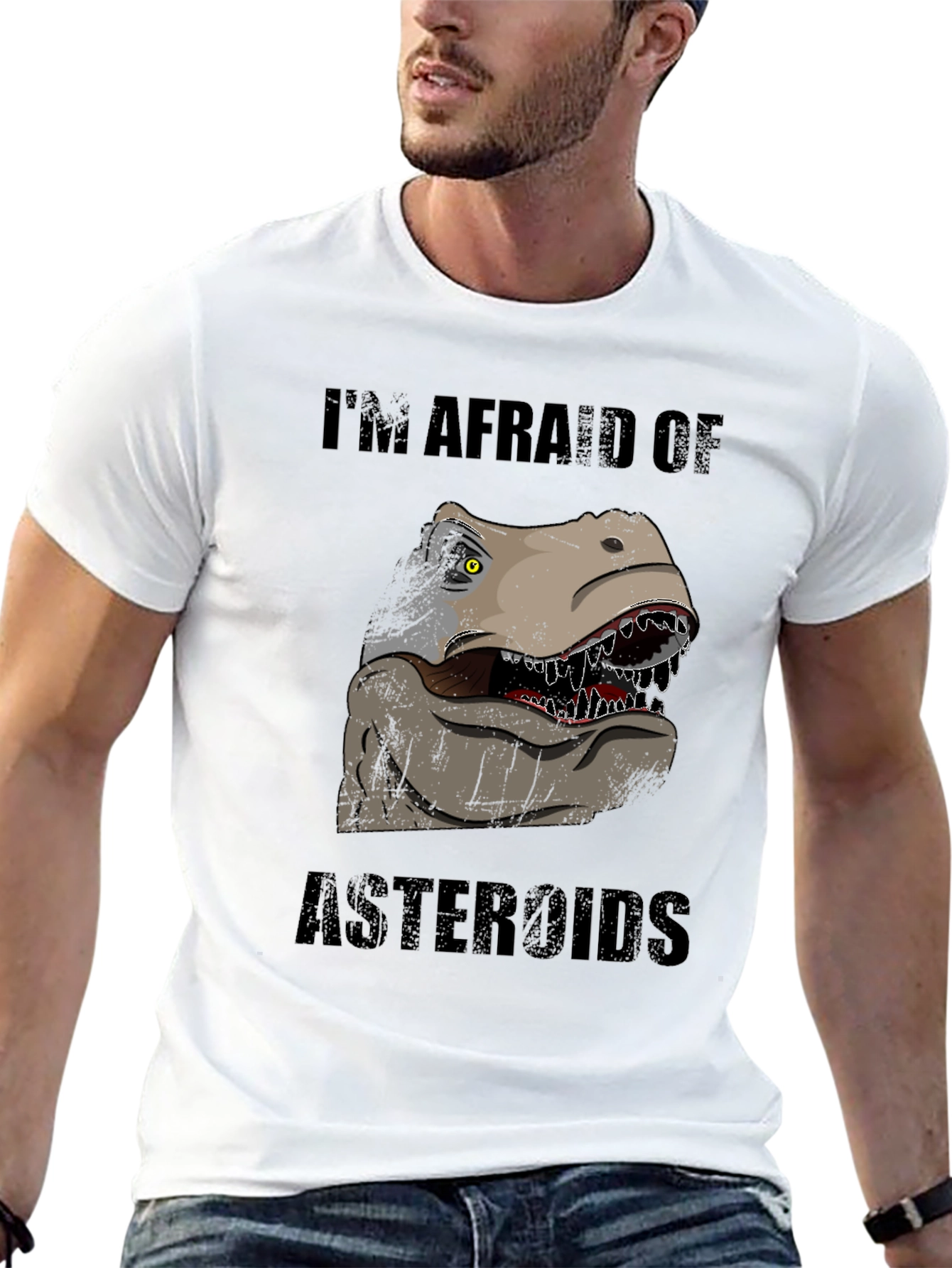 Black Dinosaur Afraid of Asteroids Graphic T-Shirt view 13