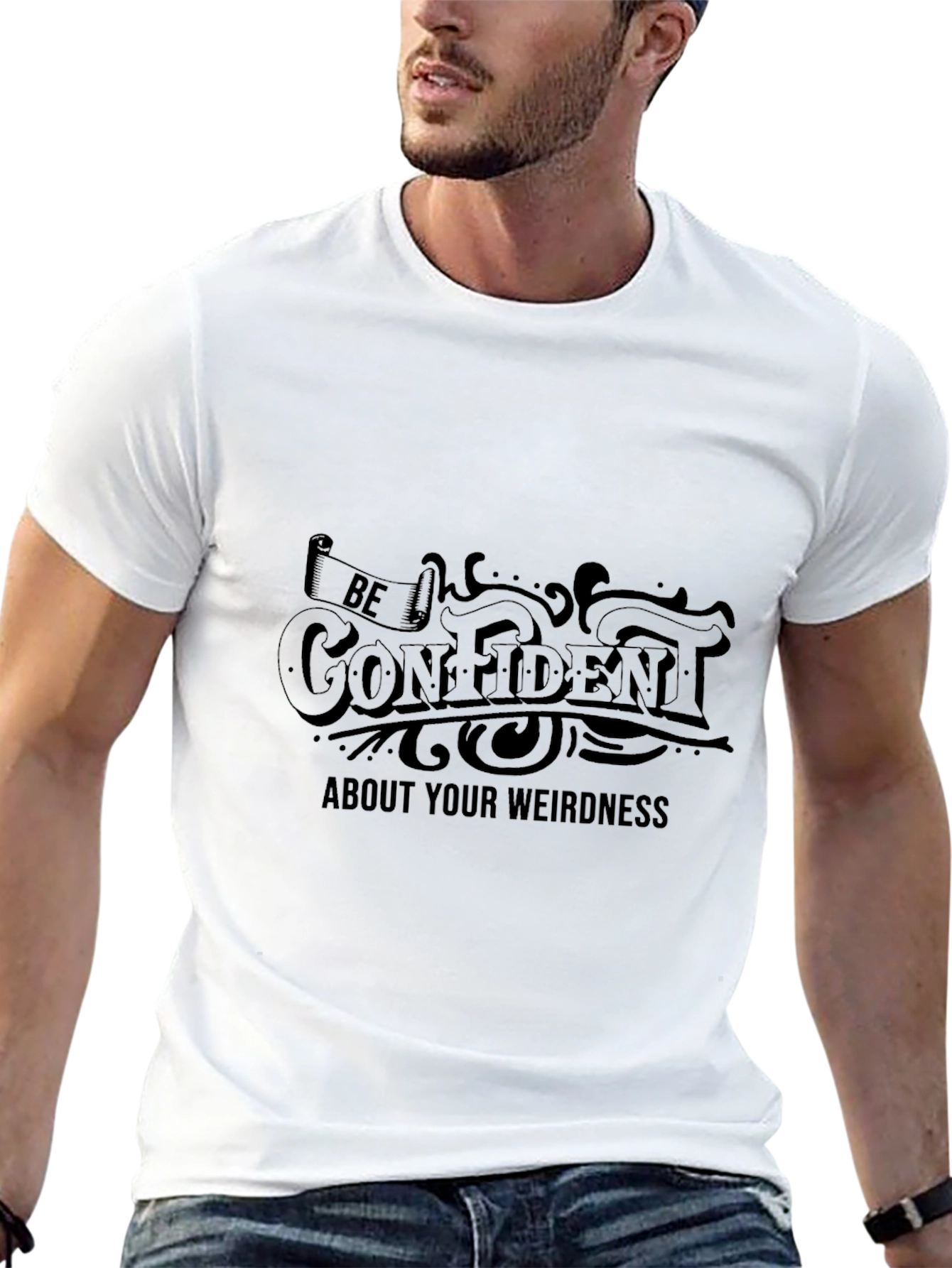 Black Be Confident Weirdness Graphic Tee - Unisex Black T-Shirt view 13
