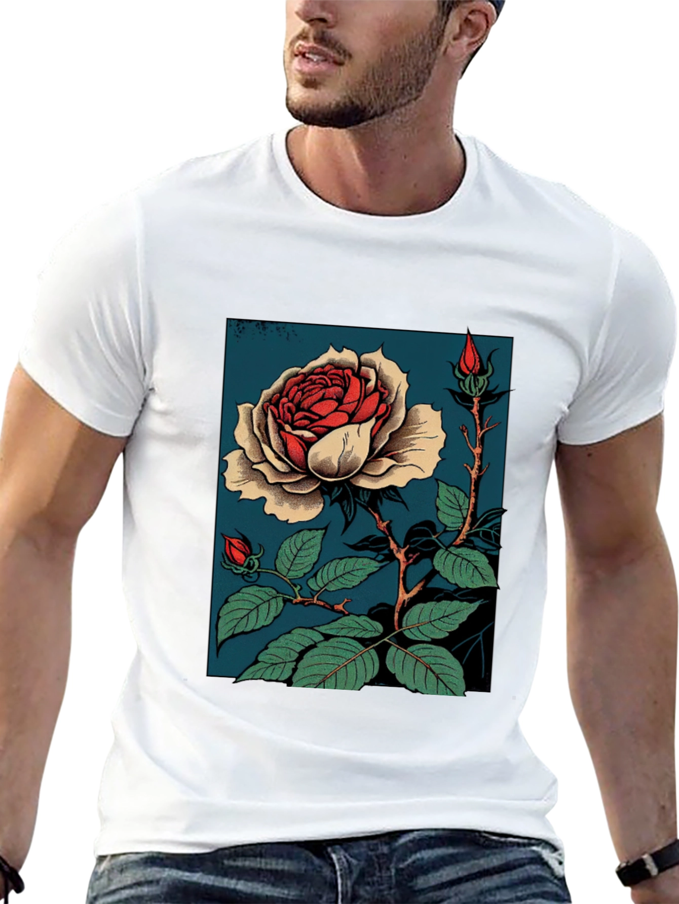 Black Elegant Rose Graphic T-Shirt - Black view 13