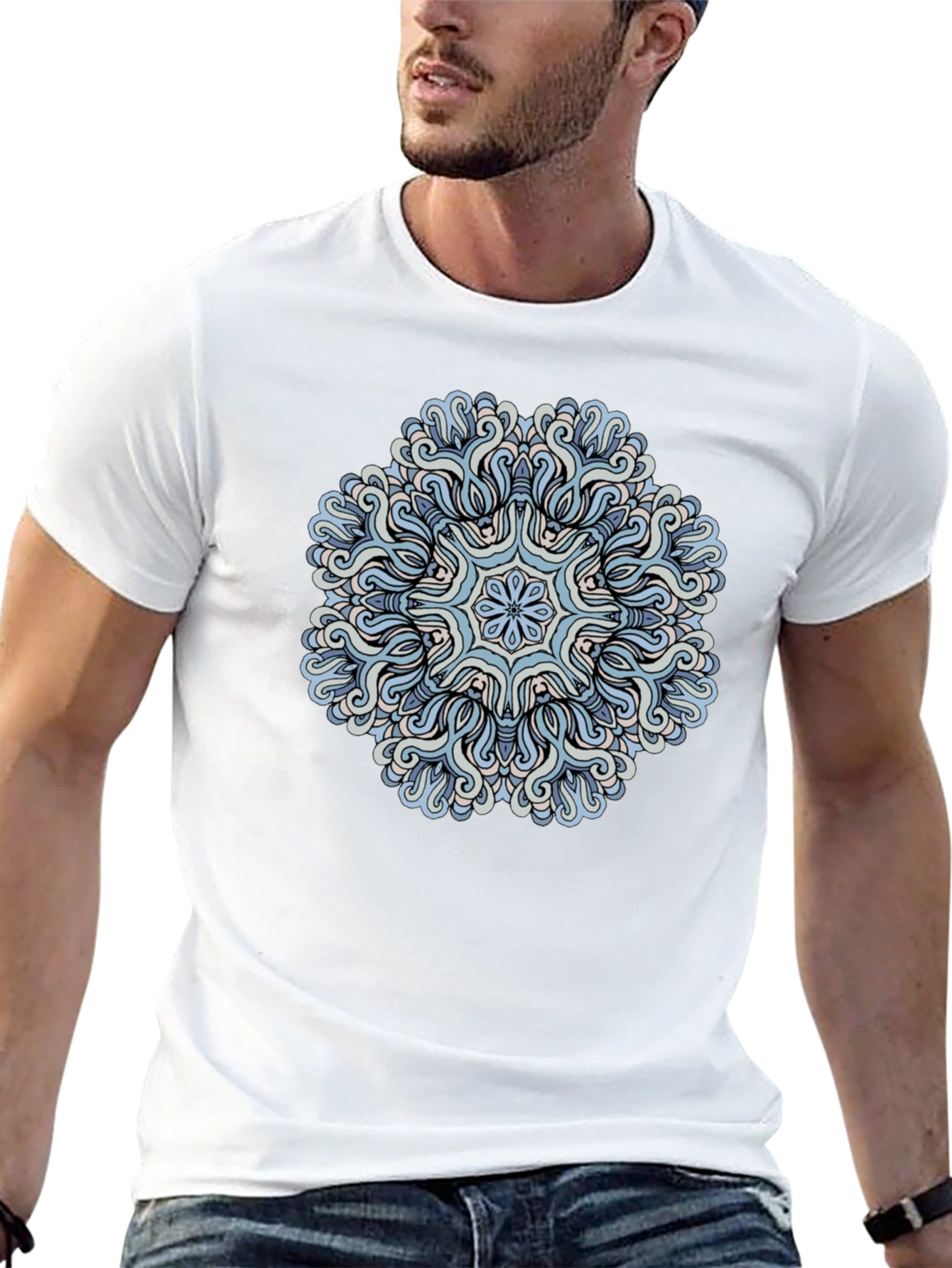 Black Blue Mandala Graphic Tee - Men's Black T-Shirt view 13