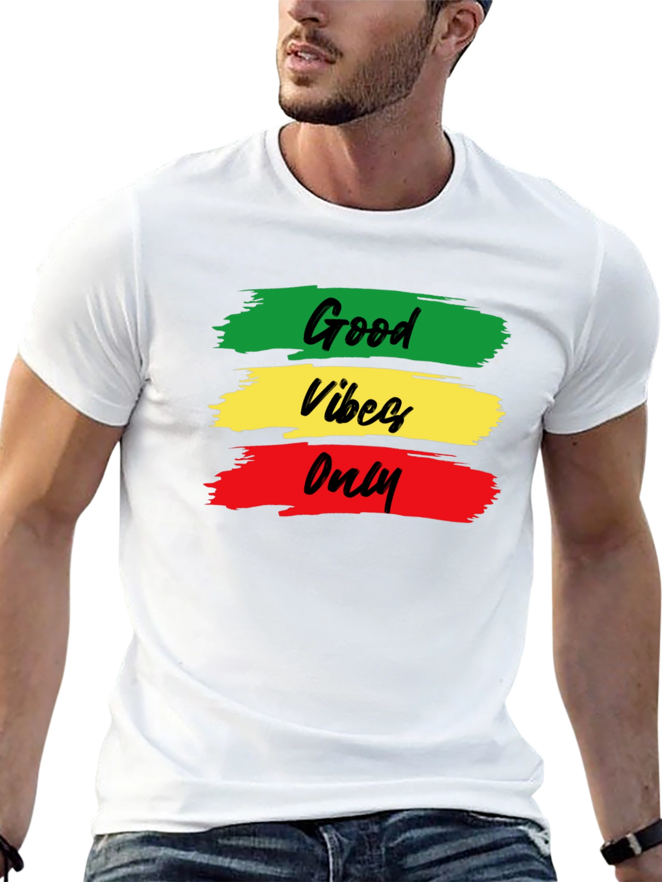Black Good Vibes Only T-Shirt - Rasta Colors - Black Cotton view 13